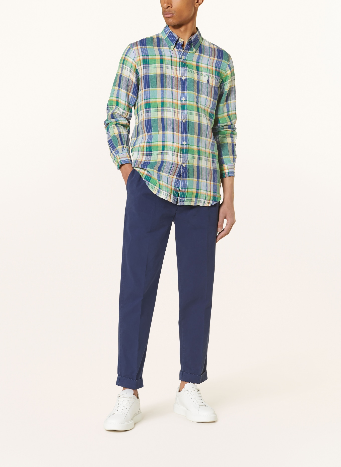 POLO RALPH LAUREN Linen shirt custom fit, Color: GREEN/ BLUE/ ORANGE (Image 2)
