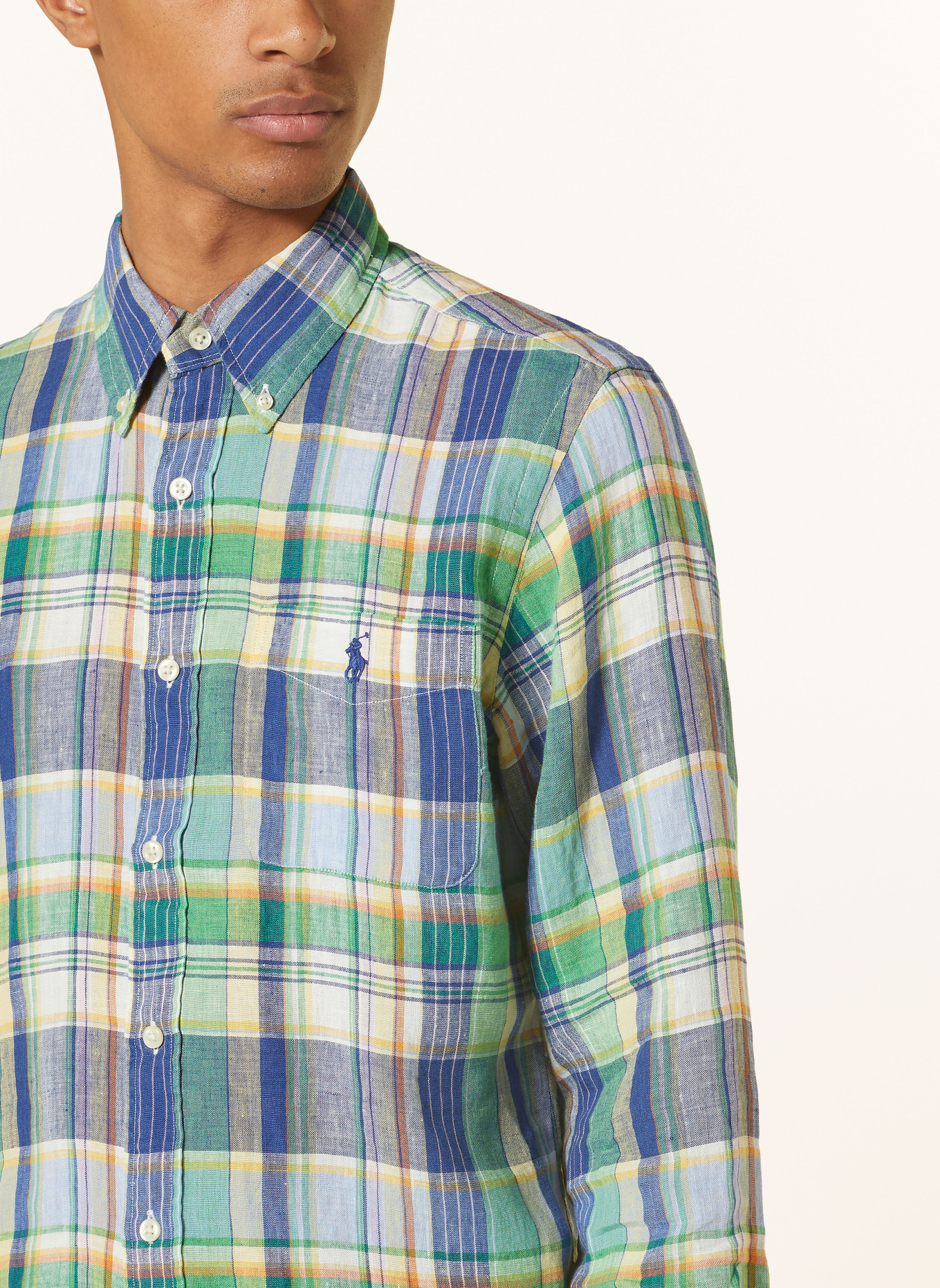 POLO RALPH LAUREN Linen shirt custom fit, Color: GREEN/ BLUE/ ORANGE (Image 4)