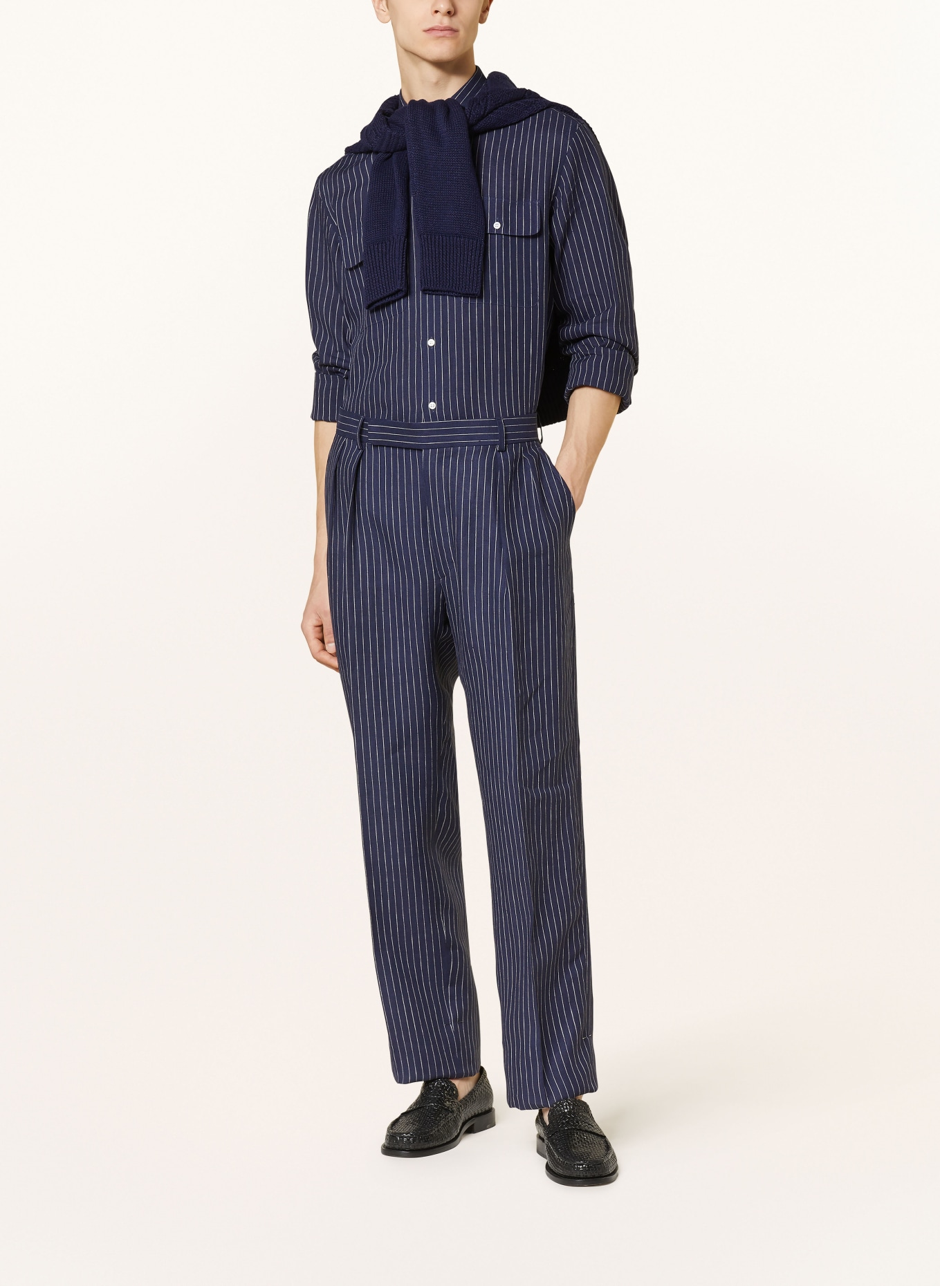 RALPH LAUREN PURPLE LABEL Linen trousers regular fit, Color: DARK BLUE/ WHITE (Image 2)