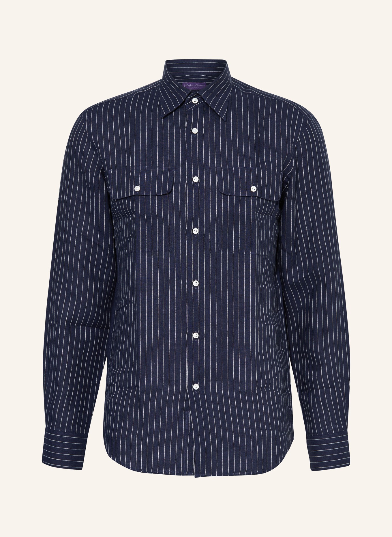 RALPH LAUREN PURPLE LABEL Linen shirt regular fit, Color: DARK BLUE/ WHITE (Image 1)