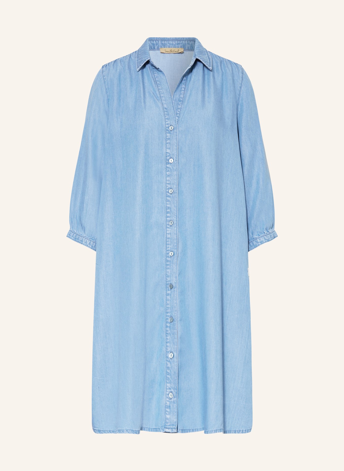 Smith & Soul Shirt dress in denim look with 3/4 sleeves, Color: LIGHT BLUE (Image 1)