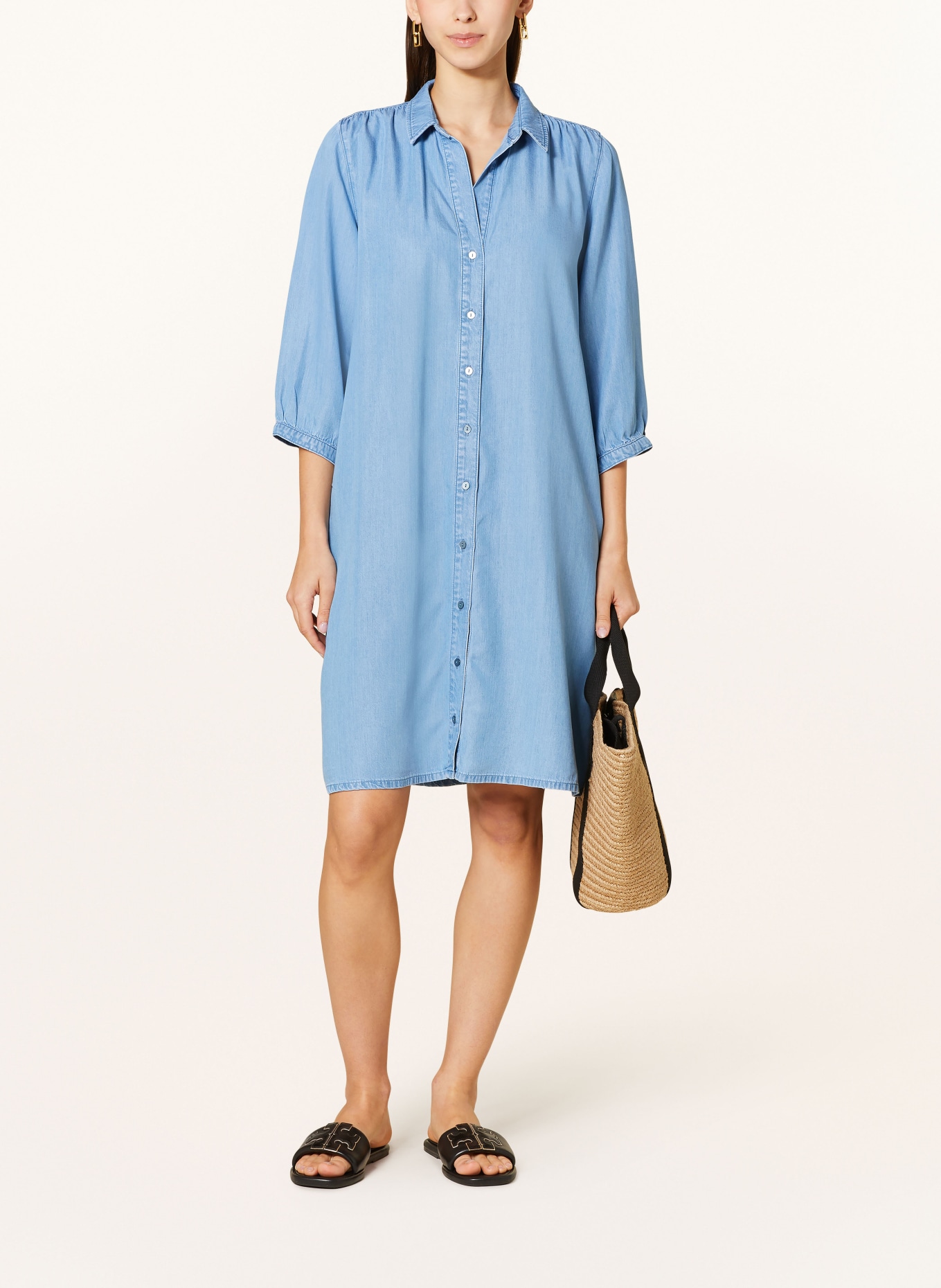 Smith & Soul Shirt dress in denim look with 3/4 sleeves, Color: LIGHT BLUE (Image 2)