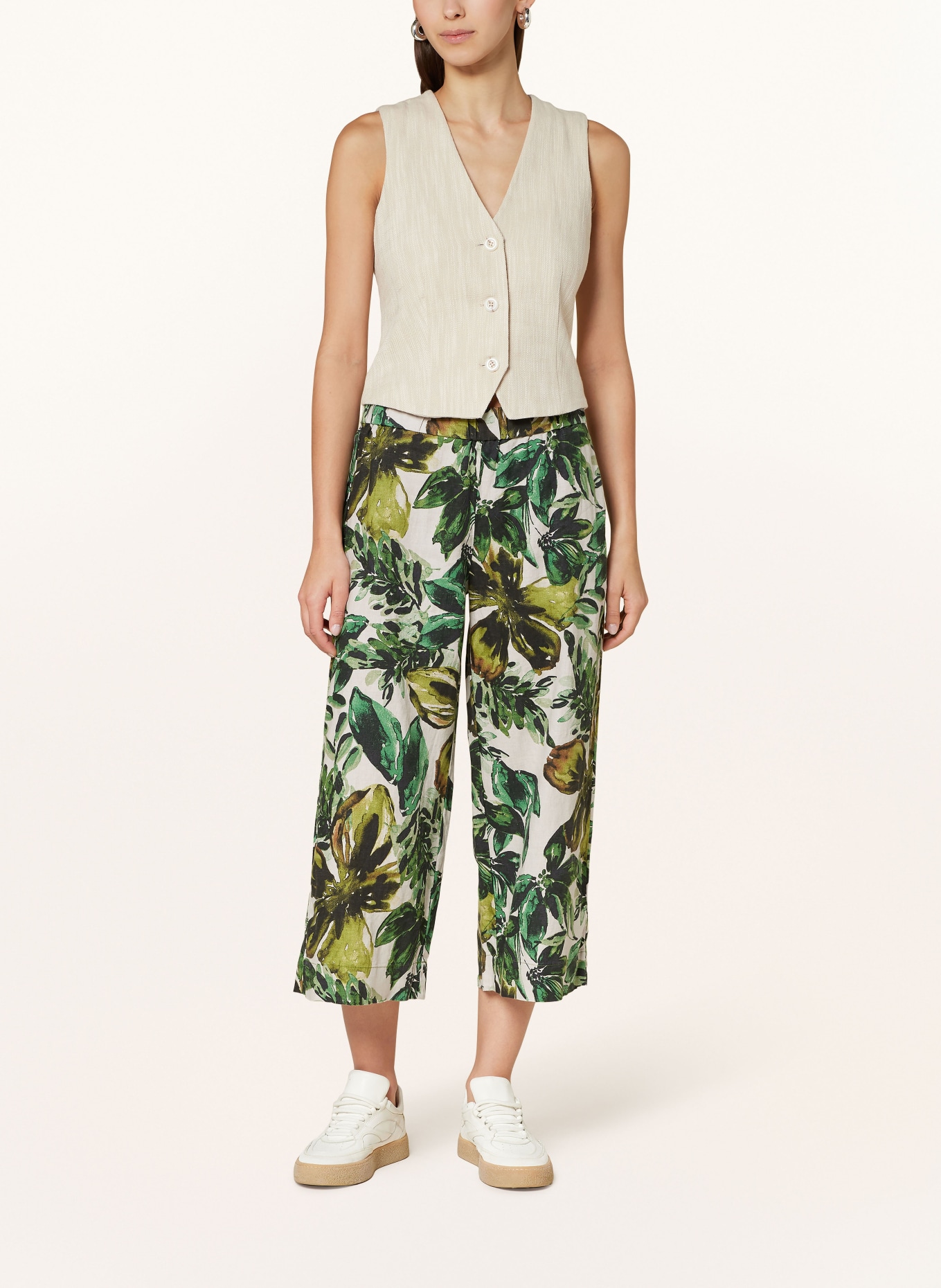 CARTOON 3/4 trousers in linen, Color: CREAM/ GREEN/ OLIVE (Image 2)