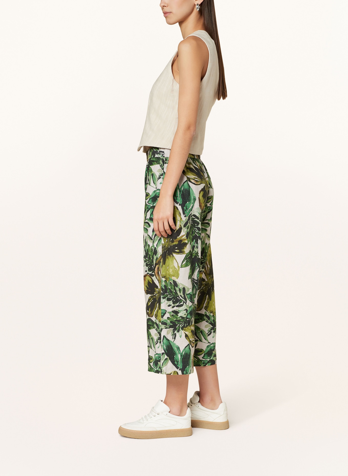 CARTOON 3/4 trousers in linen, Color: CREAM/ GREEN/ OLIVE (Image 4)