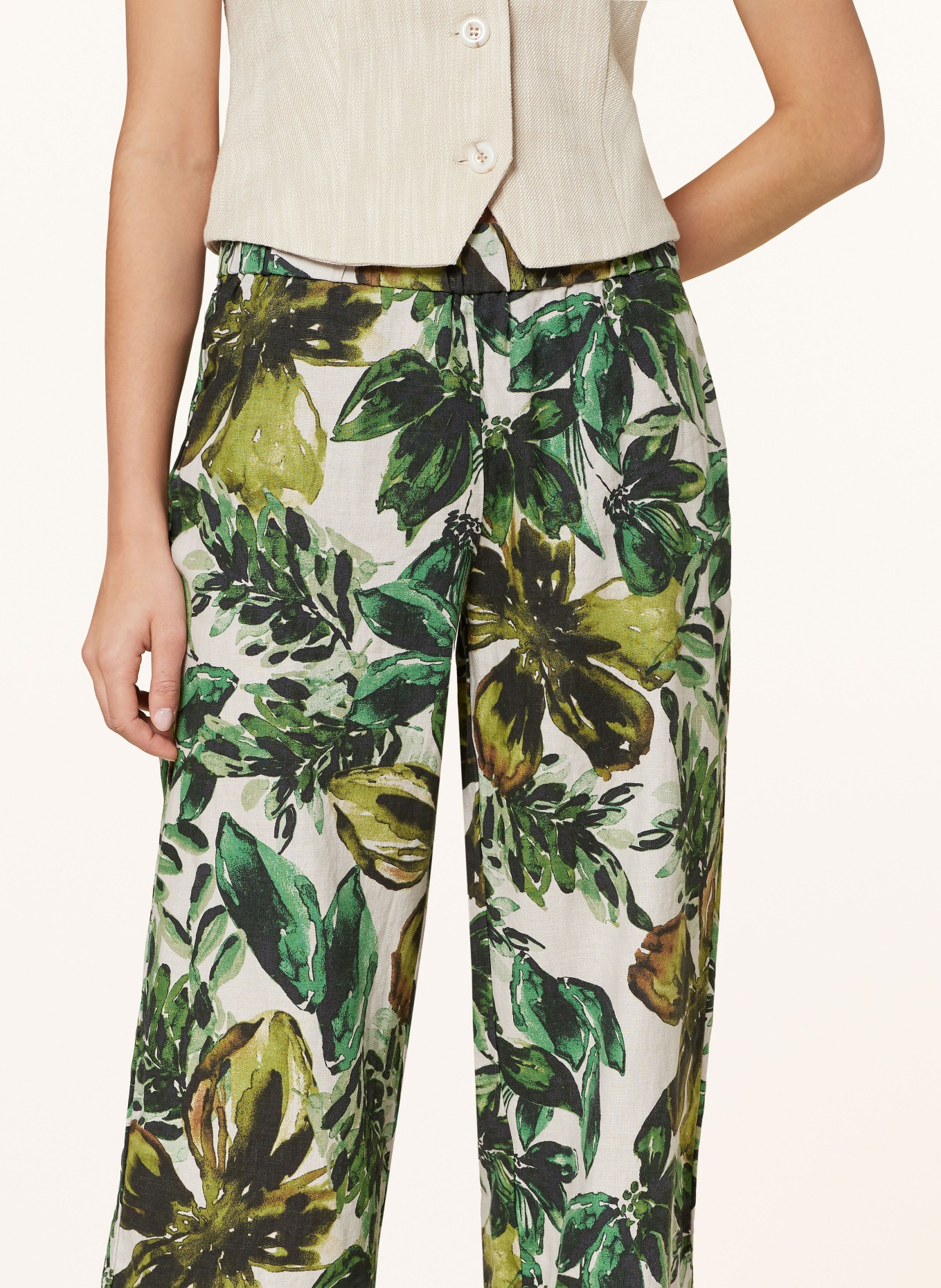 CARTOON 3/4 trousers in linen, Color: CREAM/ GREEN/ OLIVE (Image 5)