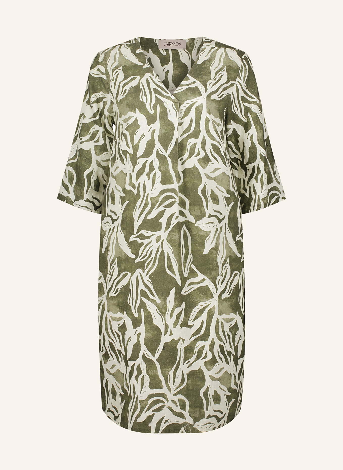 CARTOON Linen dress with 3/4 sleeves, Color: DARK GREEN/ WHITE (Image 1)