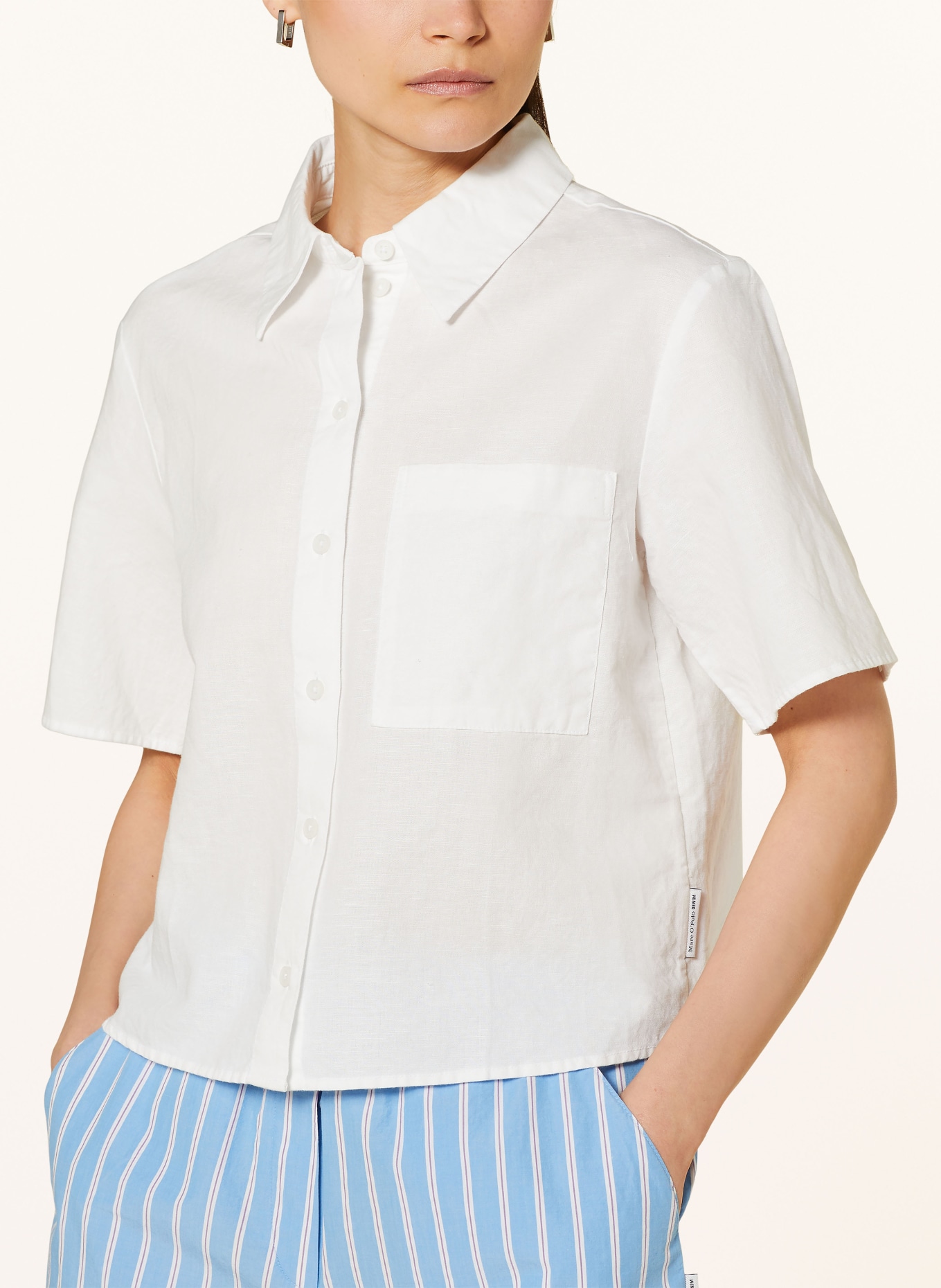 Marc O'Polo DENIM Shirt blouse with linen, Color: WHITE (Image 4)