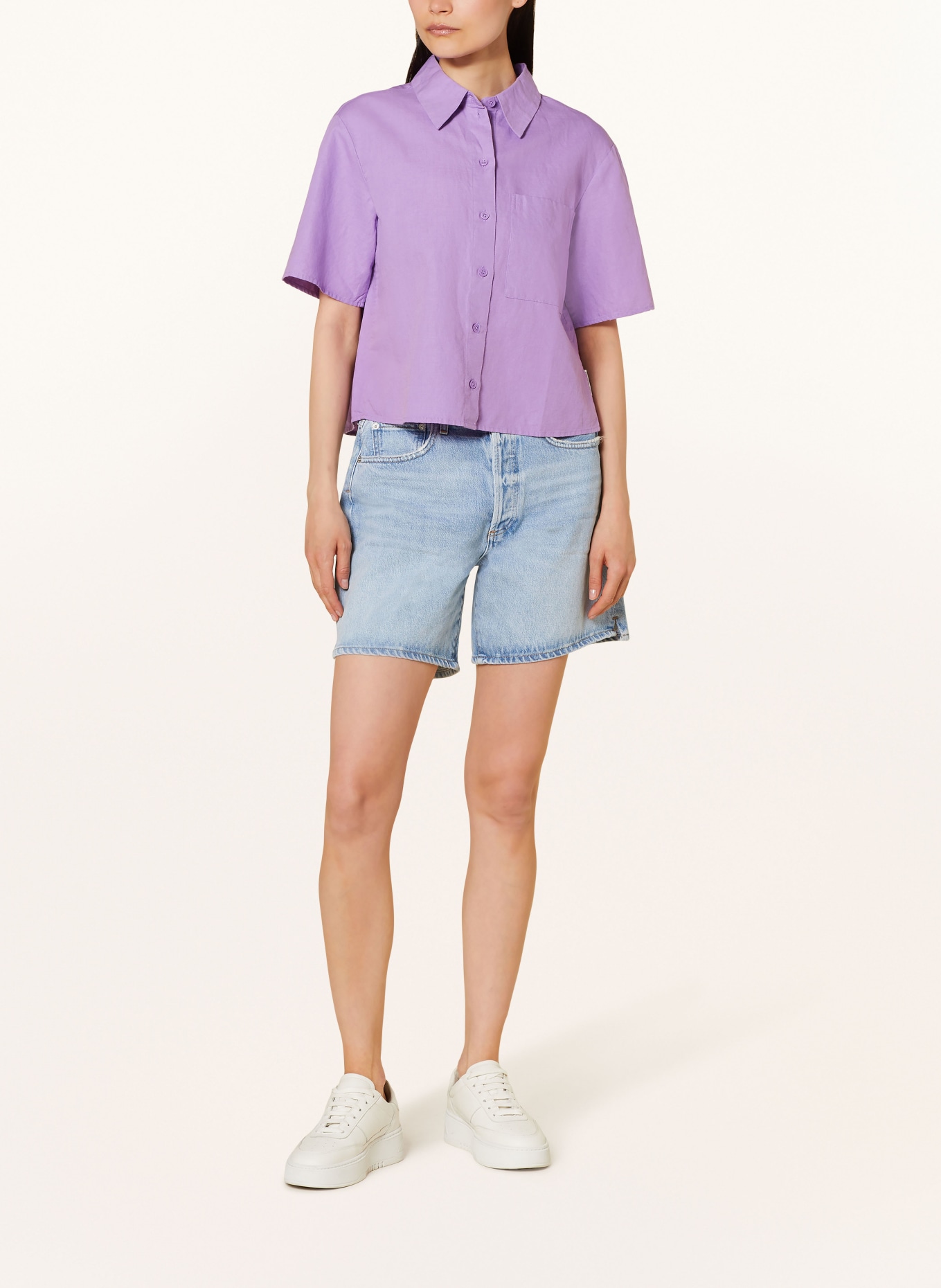 Marc O'Polo DENIM Shirt blouse with linen, Color: PURPLE (Image 2)