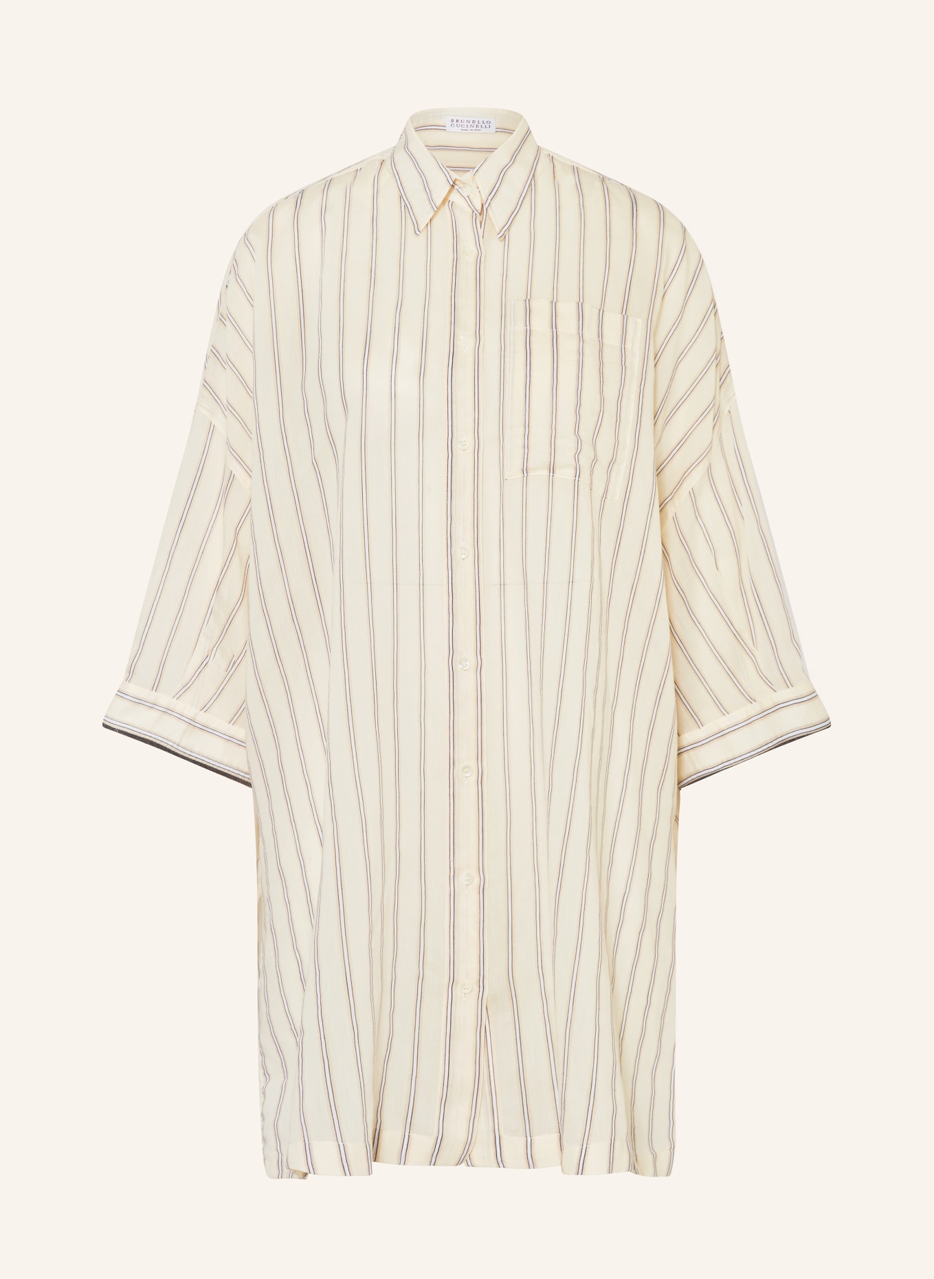 BRUNELLO CUCINELLI Oversized shirt blouse with 3/4 sleeves, Color: LIGHT YELLOW/ BEIGE/ BLACK (Image 1)