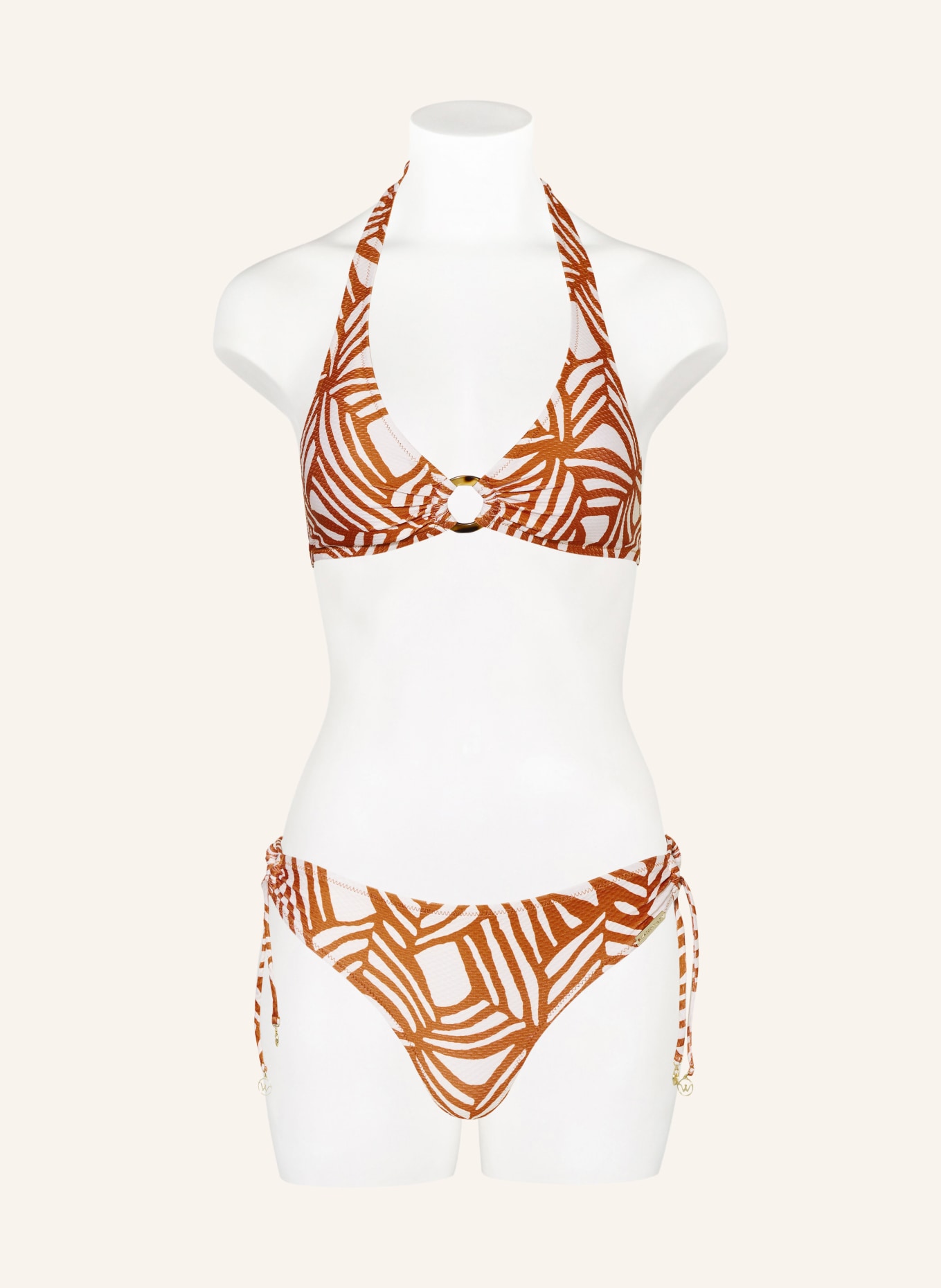 watercult Halter neck bikini top ORGANIC MODERNS, Color: DARK ORANGE/ WHITE (Image 2)