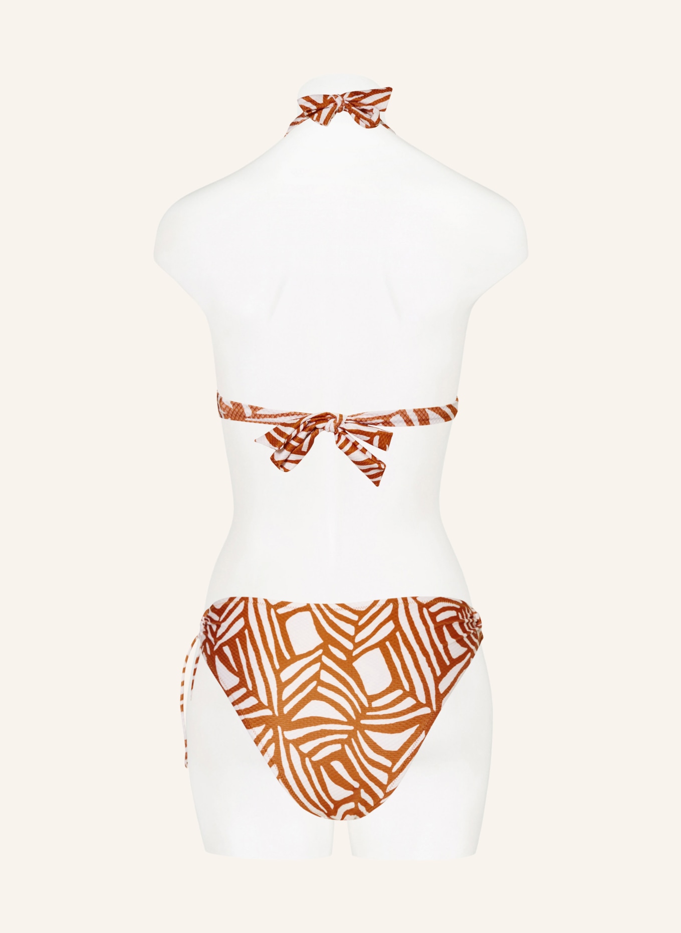 watercult Halter neck bikini top ORGANIC MODERNS, Color: DARK ORANGE/ WHITE (Image 3)