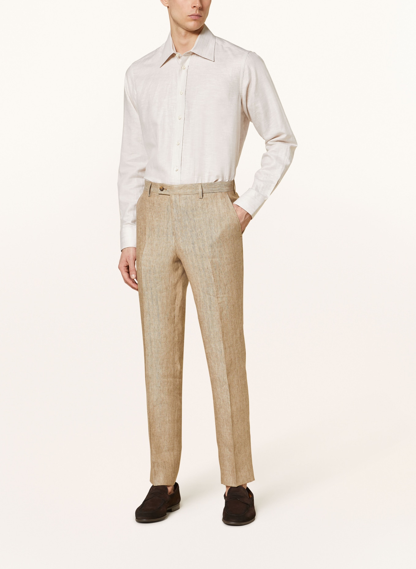 SAND COPENHAGEN Spodnie garniturowe slim fit z lnu, Kolor: BEŻOWY (Obrazek 3)