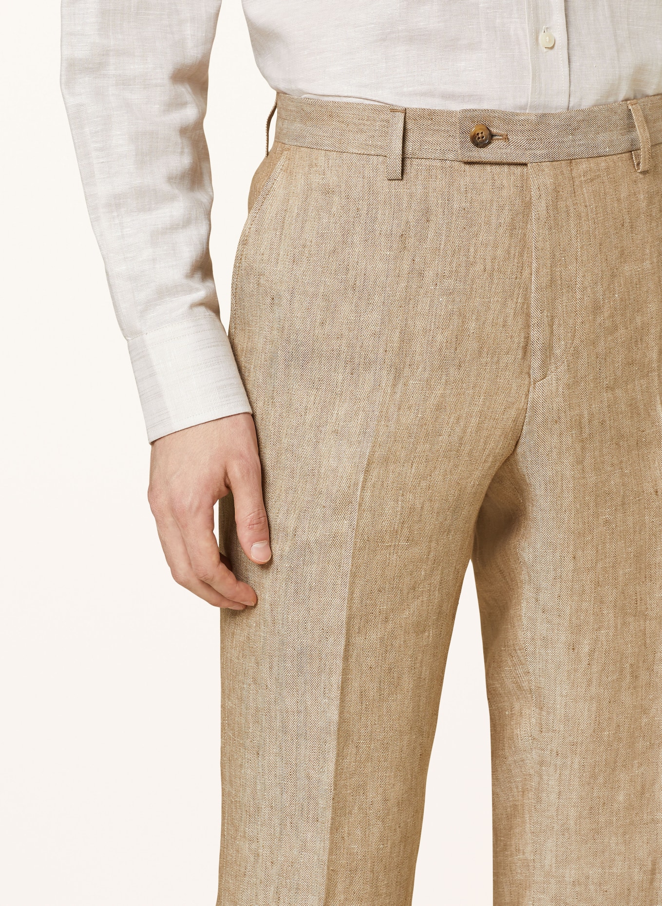 SAND COPENHAGEN Spodnie garniturowe slim fit z lnu, Kolor: BEŻOWY (Obrazek 6)