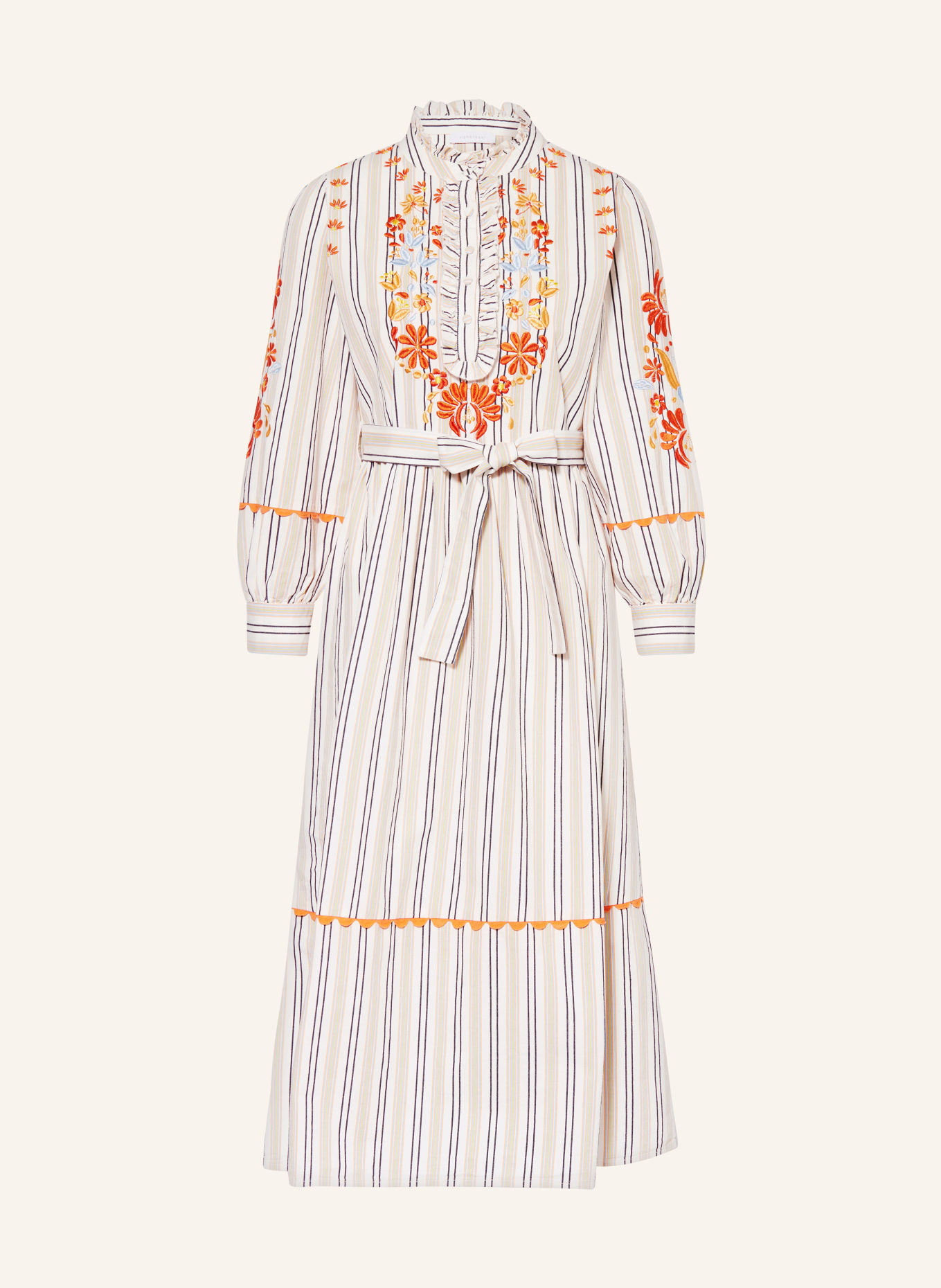 rich&royal Kleid mit Rüschen, Farbe: ECRU/ SCHWARZ/ ORANGE (Bild 1)