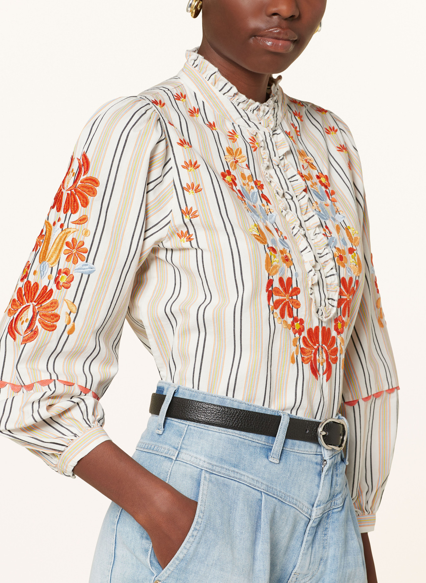 rich&royal Blusenshirt mit 3/4-Arm und Rüschen, Farbe: CREME/ HELLBLAU/ ORANGE (Bild 4)