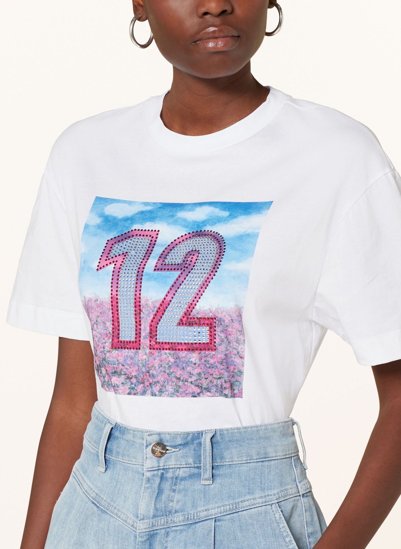 rich&royal T-shirt with decorative gems, Color: WHITE/ BLUE/ PINK (Image 4)