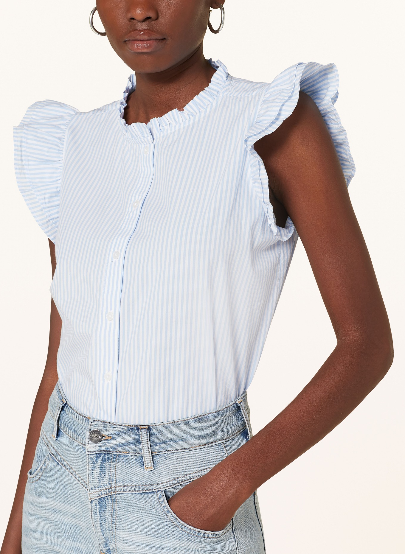 rich&royal Blouse with ruffles, Color: WHITE/ LIGHT BLUE (Image 4)