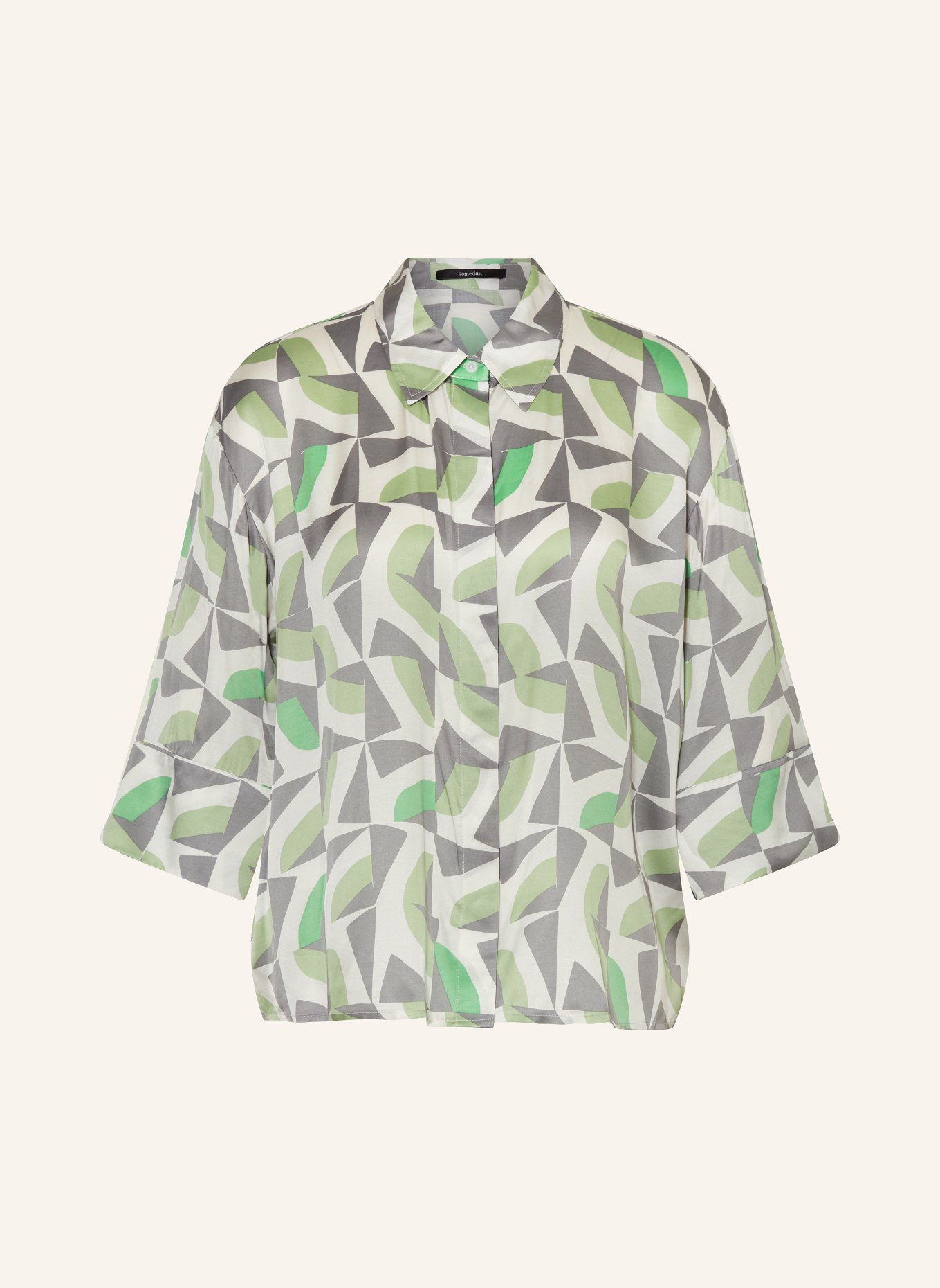 someday Shirt blouse ZATINO in satin, Color: WHITE/ GRAY/ LIGHT GREEN (Image 1)