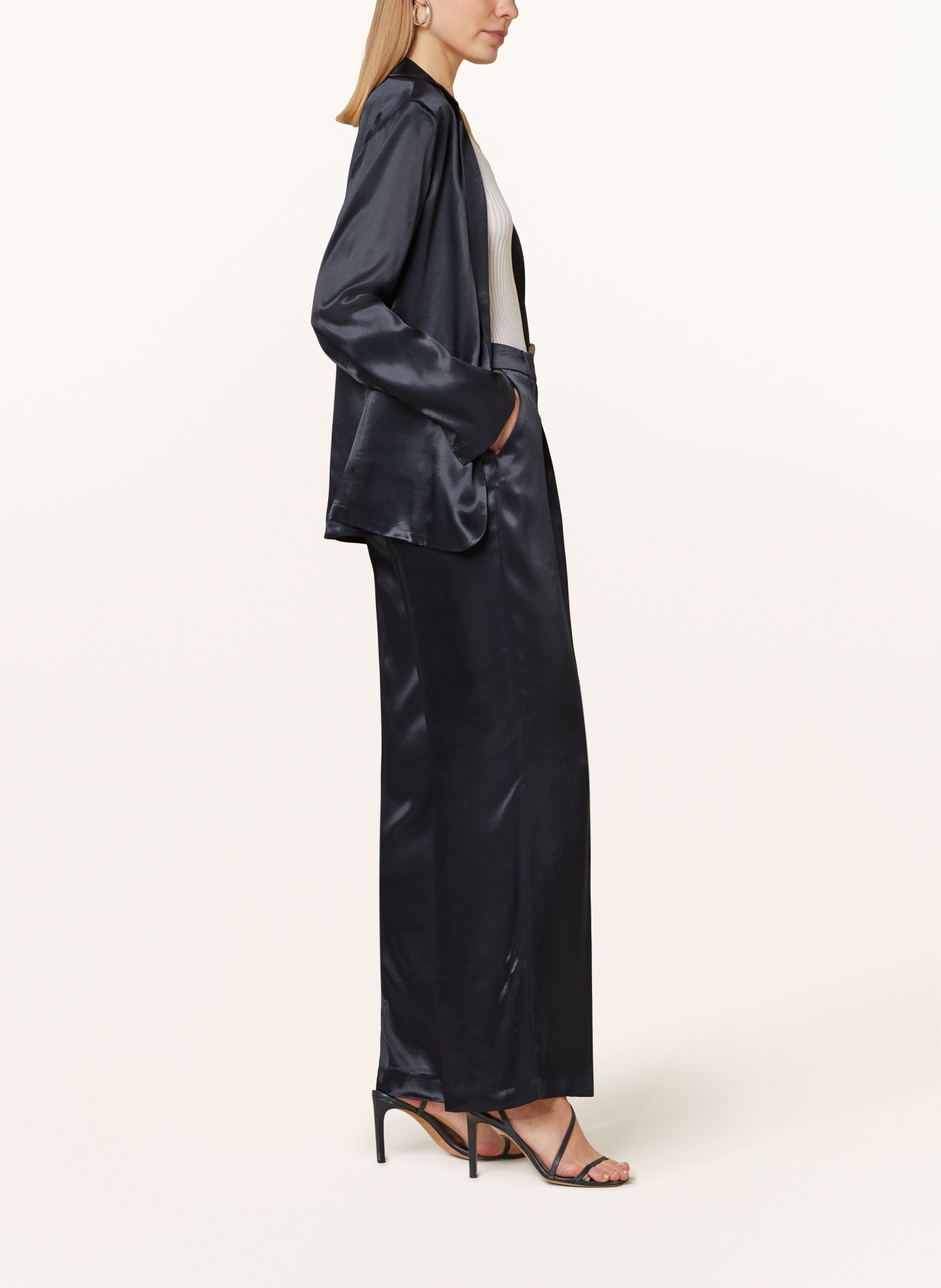 someday Wide leg trousers CATIN in satin, Color: DARK BLUE (Image 4)