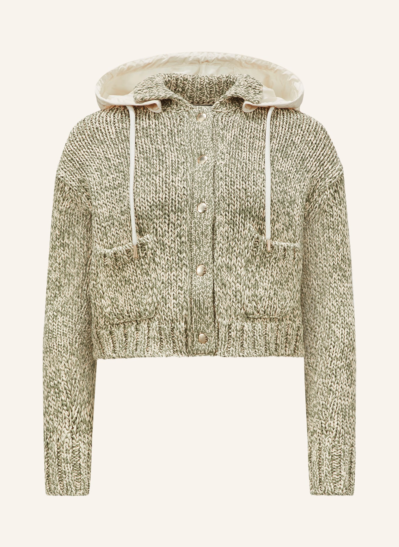 MONCLER Cardigan with detachable hood, Color: GREEN/ WHITE (Image 1)