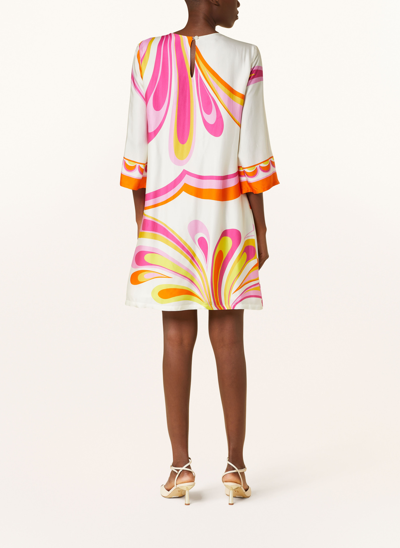 Ana Alcazar Satin dress with 3/4 sleeves, Color: ORANGE/ CREAM/ PINK (Image 3)