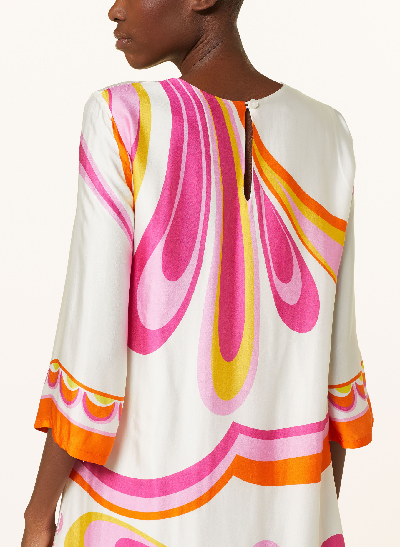 Ana Alcazar Satin dress with 3/4 sleeves, Color: ORANGE/ CREAM/ PINK (Image 4)