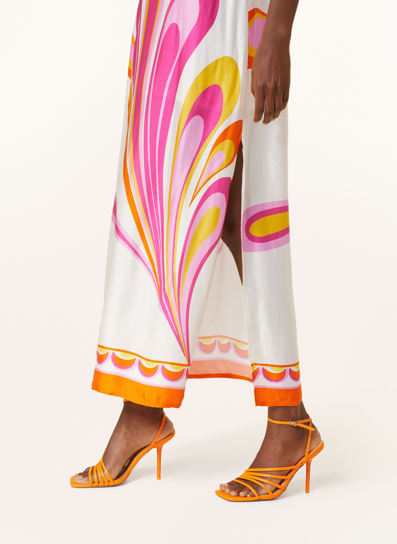 Ana Alcazar Satin dress, Color: CREAM/ PINK/ YELLOW (Image 4)