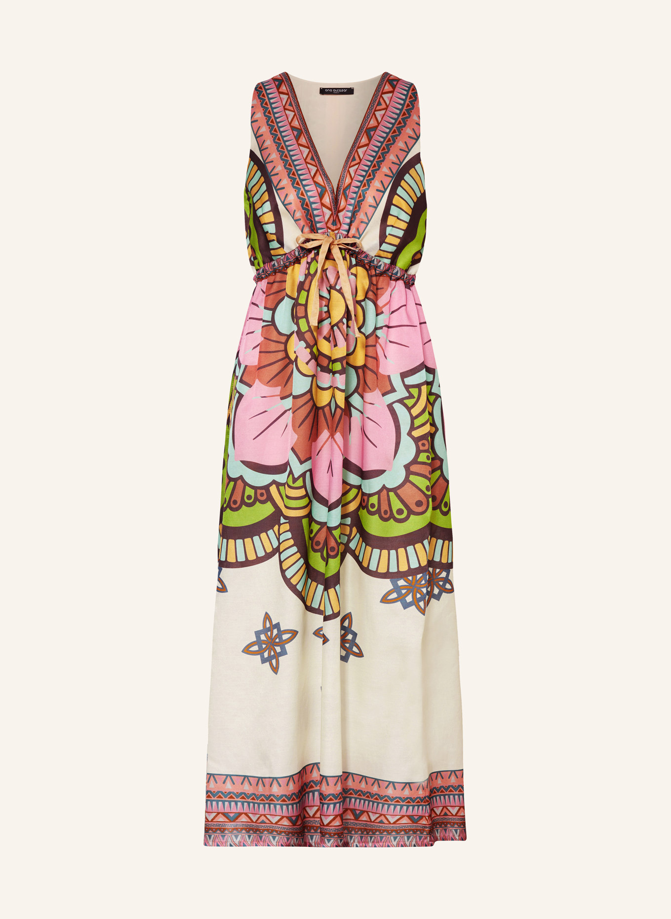 Ana Alcazar Dress with silk, Color: PINK/ CREAM/ BROWN (Image 1)