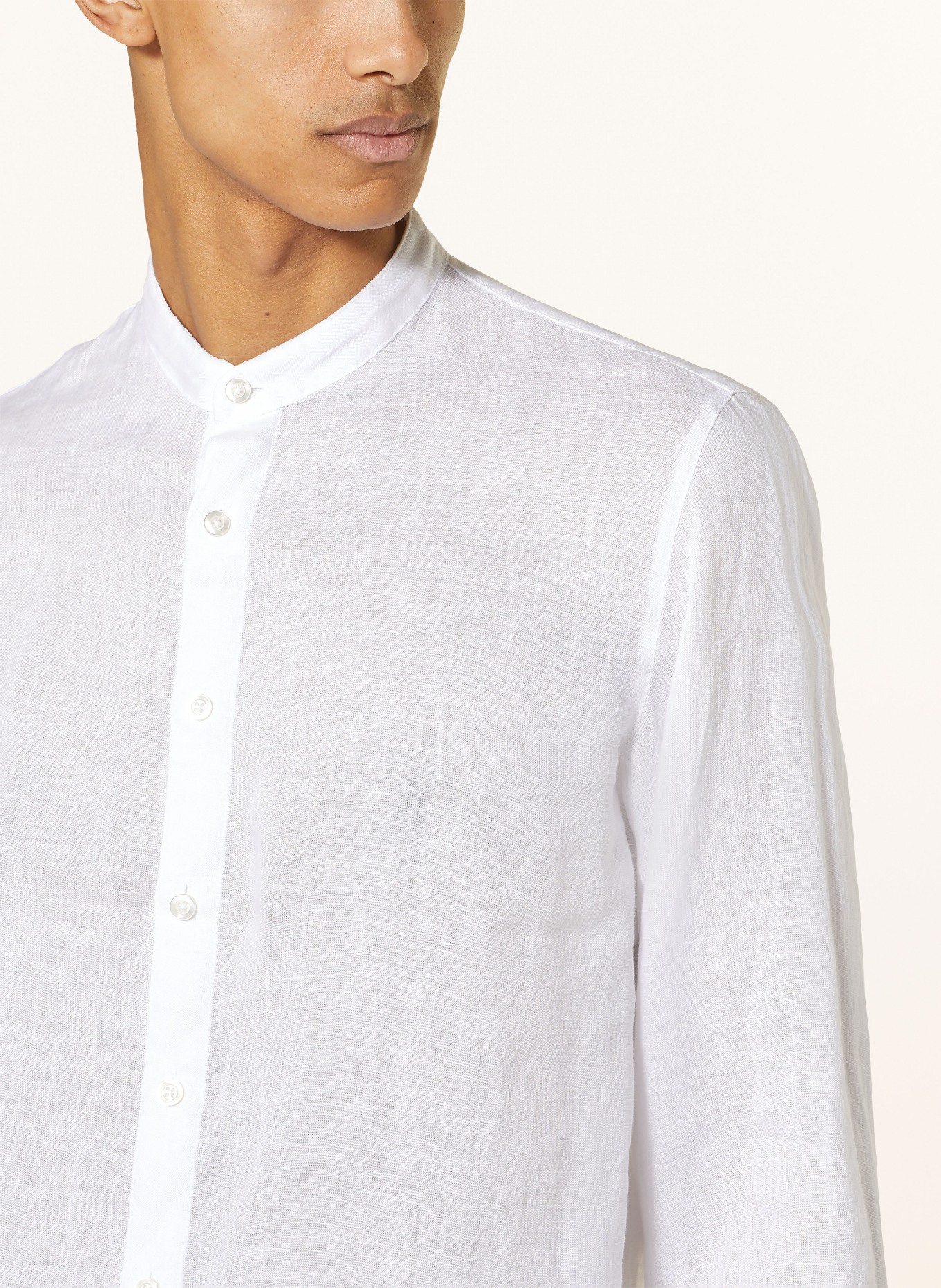 BALDESSARINI Linen shirt regular fit with stand-up collar, Color: WHITE (Image 4)
