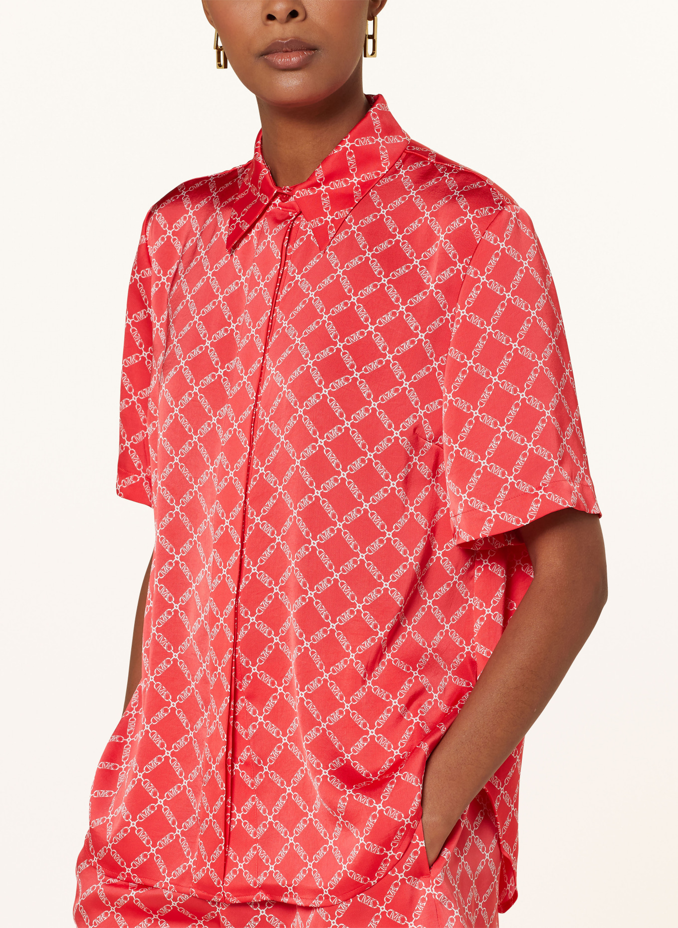MICHAEL KORS Satin shirt blouse, Color: RED/ WHITE (Image 4)
