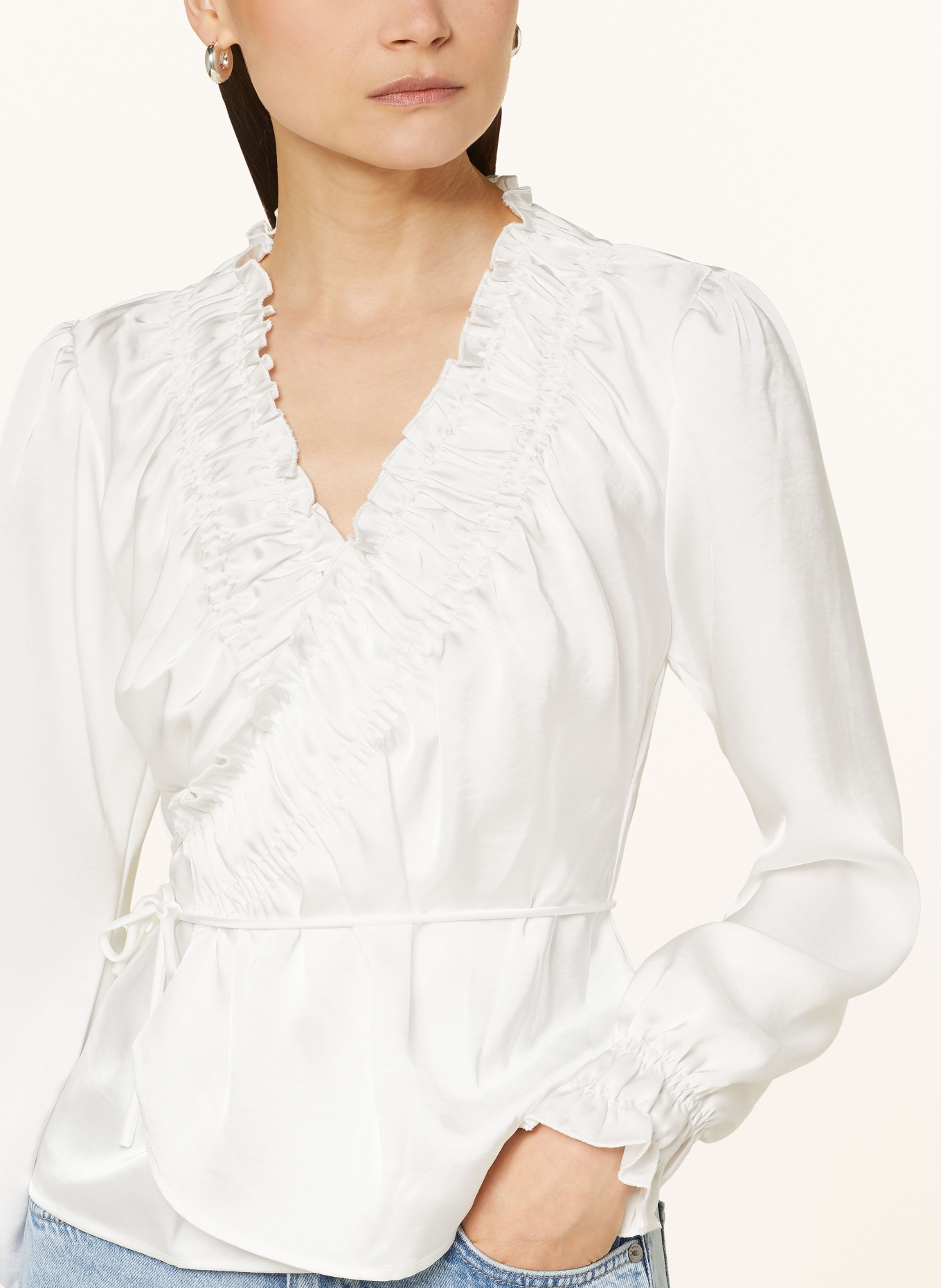 NEO NOIR Wrap blouse DESSY in satin, Color: WHITE (Image 4)