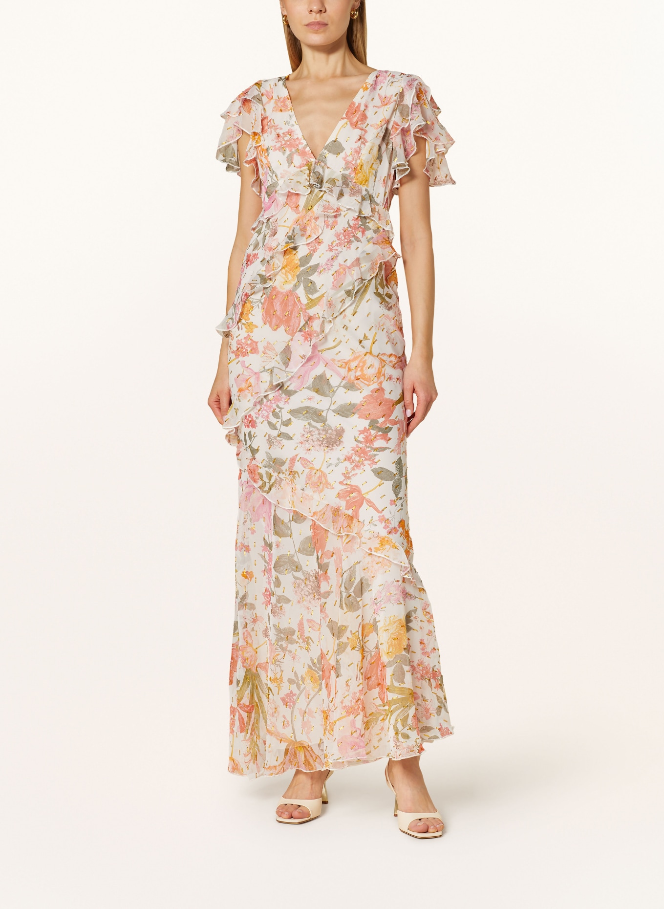 LIPSY Kleid CAMILLA mit Glitzergarn, Farbe: ECRU/ HELLROT/ HELLORANGE (Bild 2)