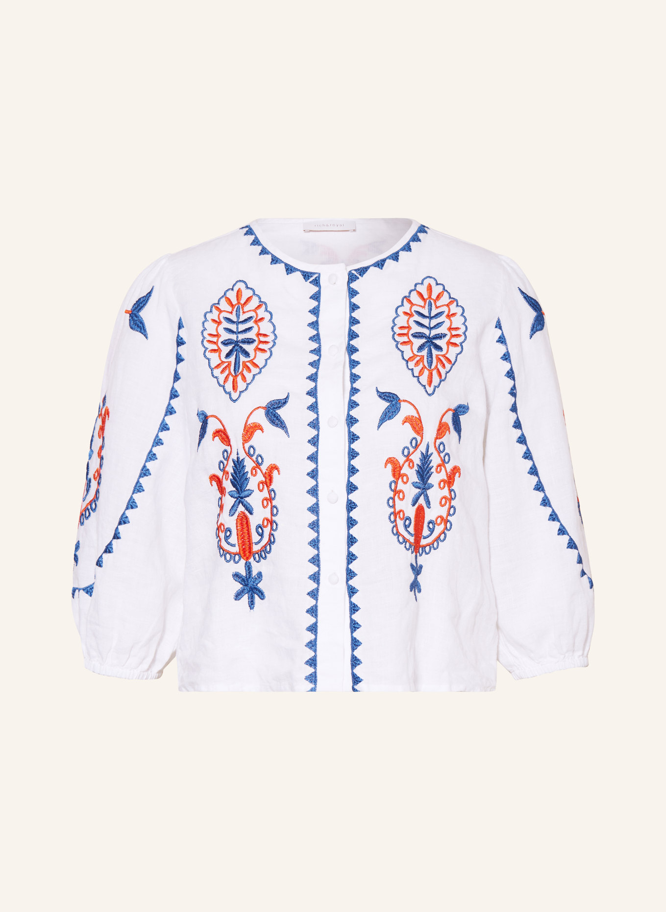 rich&royal Blouse with 3/4 sleeves, Color: WHITE/ BLUE/ ORANGE (Image 1)