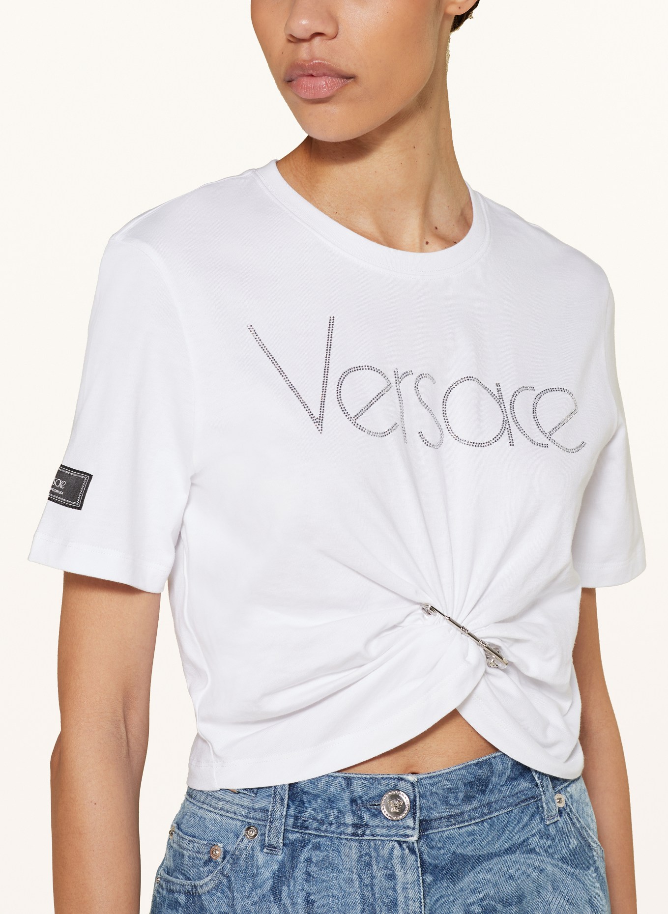 VERSACE T-Shirt mit Schmucksteinen, Farbe: WEISS (Bild 4)