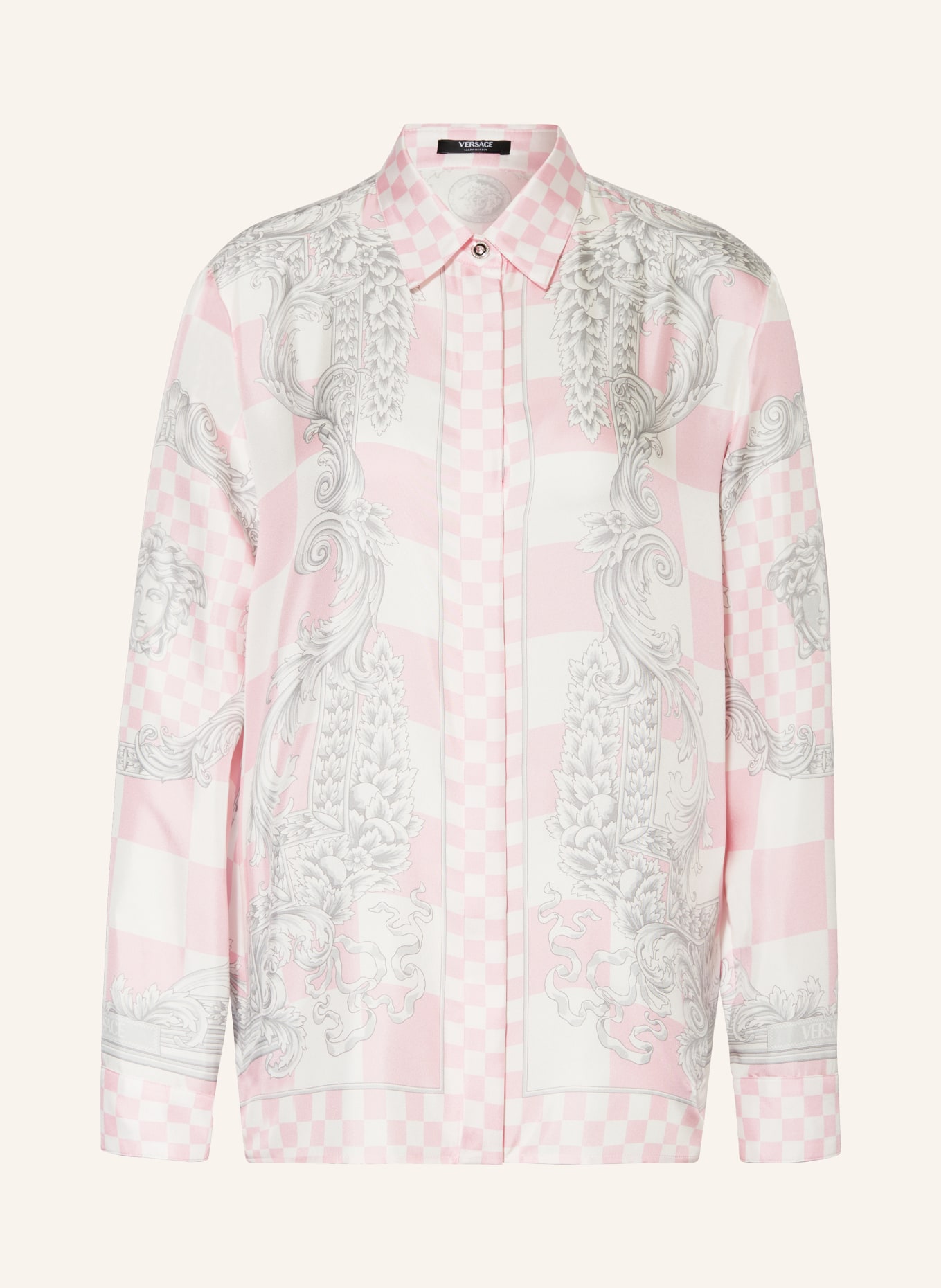 VERSACE Shirt blouse in silk, Color: WHITE/ PINK/ GRAY (Image 1)