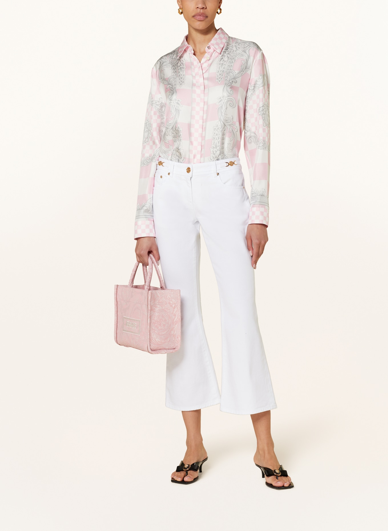 VERSACE Shirt blouse in silk, Color: WHITE/ PINK/ GRAY (Image 2)
