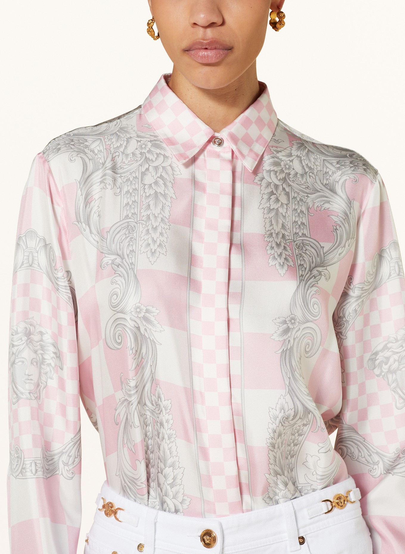VERSACE Shirt blouse in silk, Color: WHITE/ PINK/ GRAY (Image 4)
