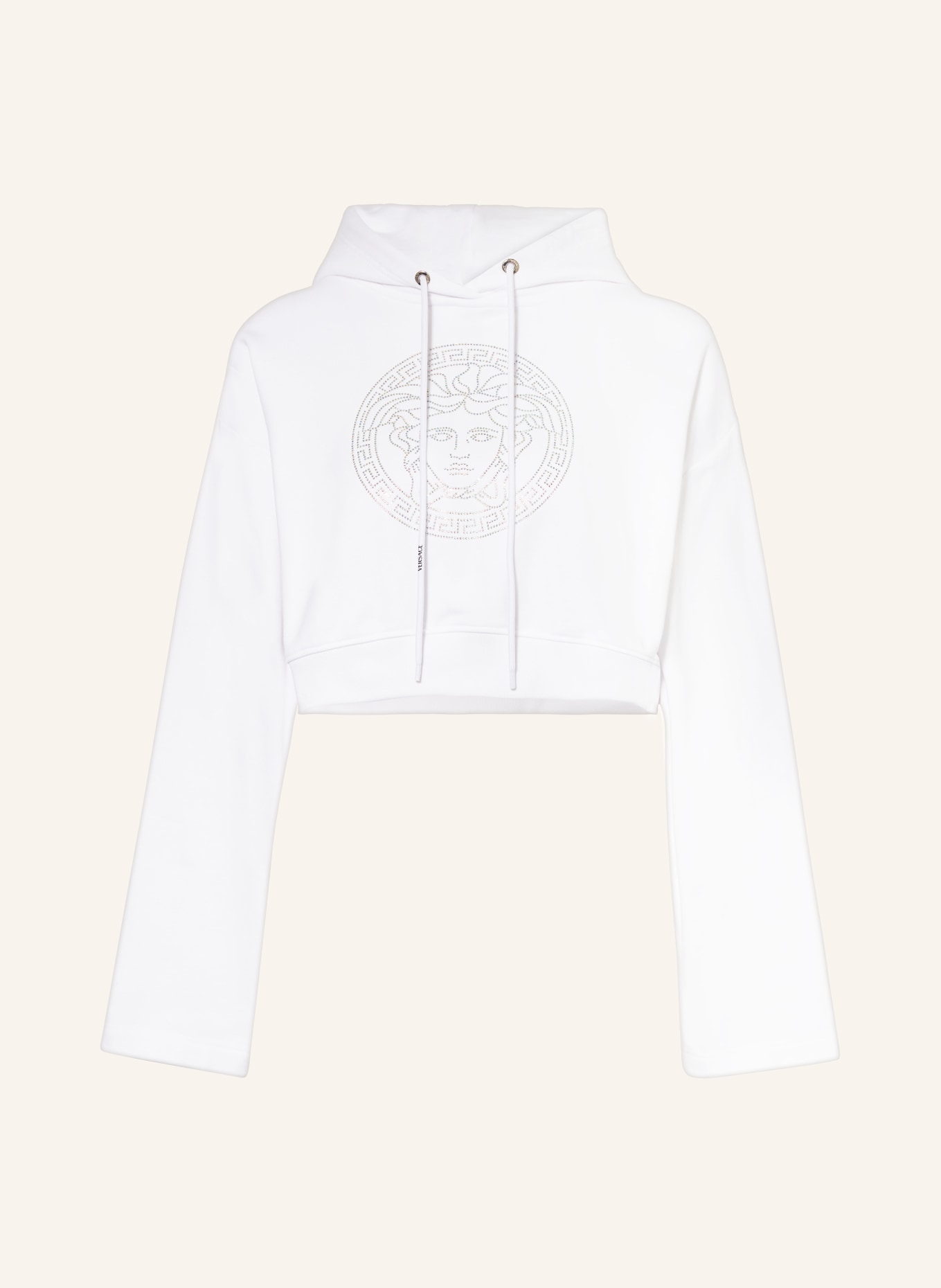 VERSACE Cropped hoodie with decorative gems, Color: WHITE (Image 1)