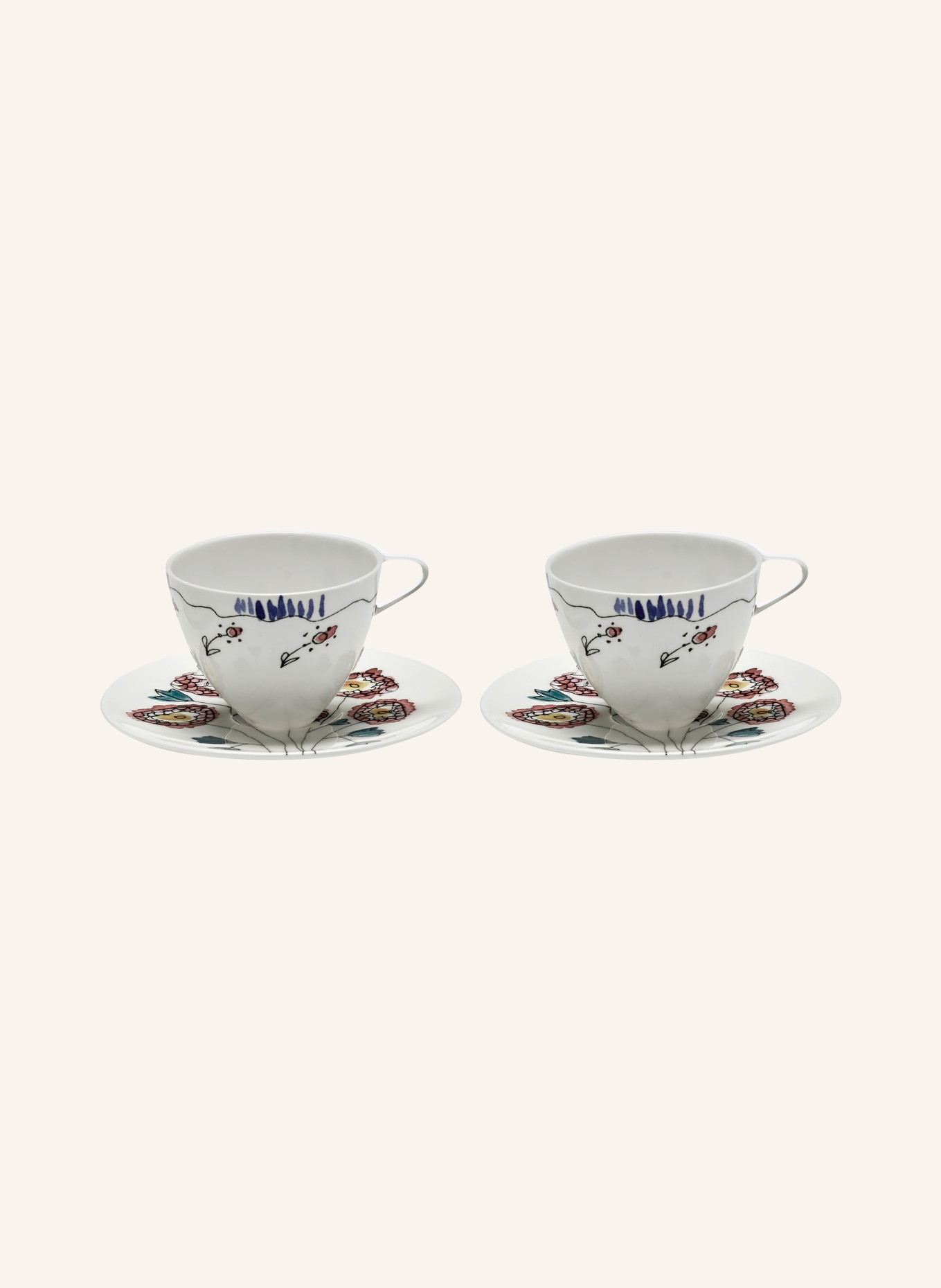 SERAX Set of 2 espresso cups MARNI ANEMONE MILK with saucers, Color: RED/ BLUE/ CREAM (Image 1)