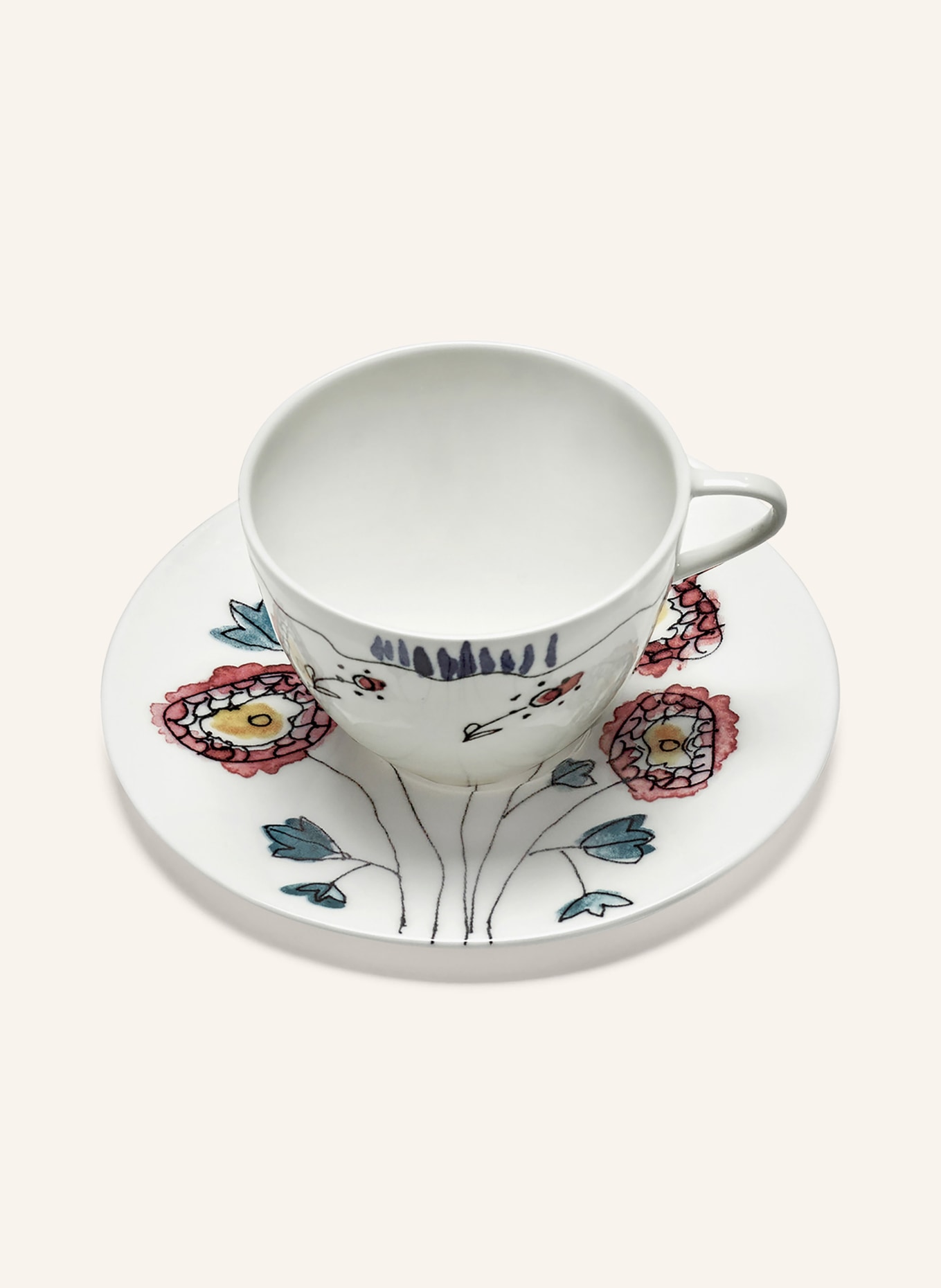 SERAX Set of 2 espresso cups MARNI ANEMONE MILK with saucers, Color: RED/ BLUE/ CREAM (Image 2)