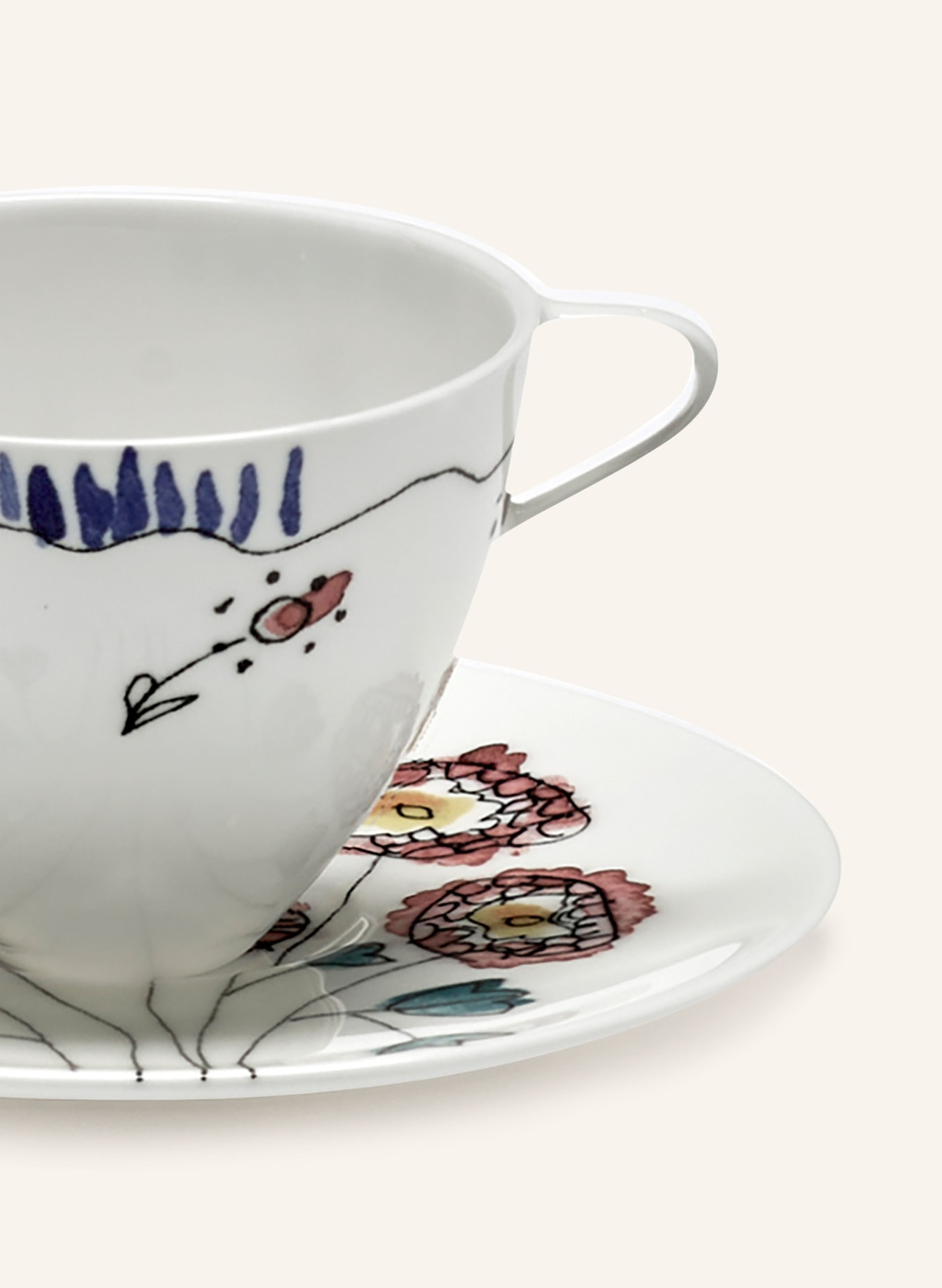 SERAX Set of 2 espresso cups MARNI ANEMONE MILK with saucers, Color: RED/ BLUE/ CREAM (Image 3)
