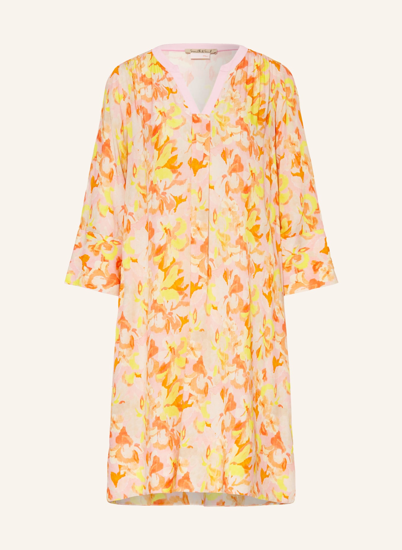 Smith & Soul Dress with 3/4 sleeves, Color: ORANGE/ PINK/ YELLOW (Image 1)
