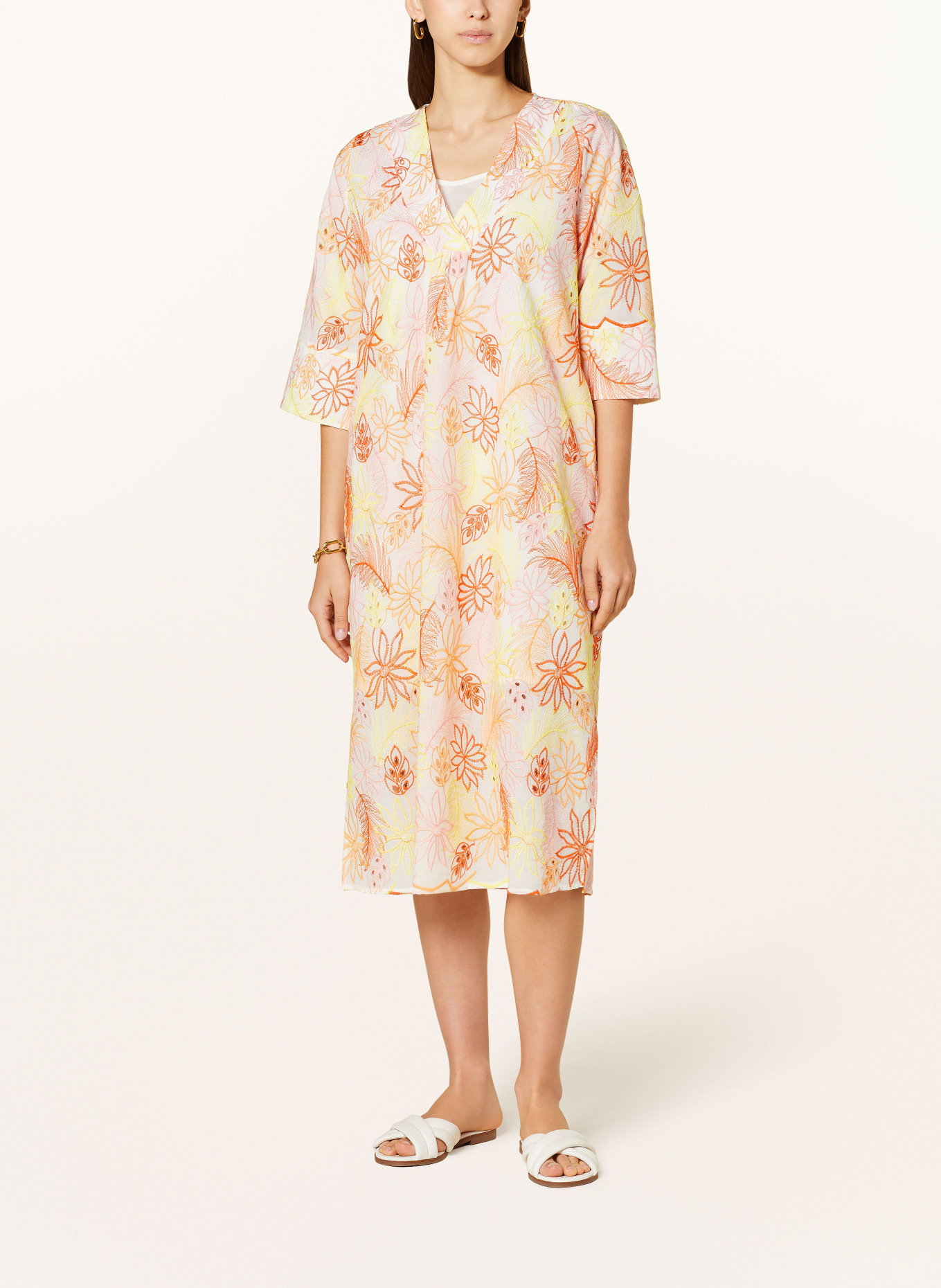 Smith & Soul Dress with 3/4 sleeves, Color: ORANGE/ YELLOW/ WHITE (Image 2)