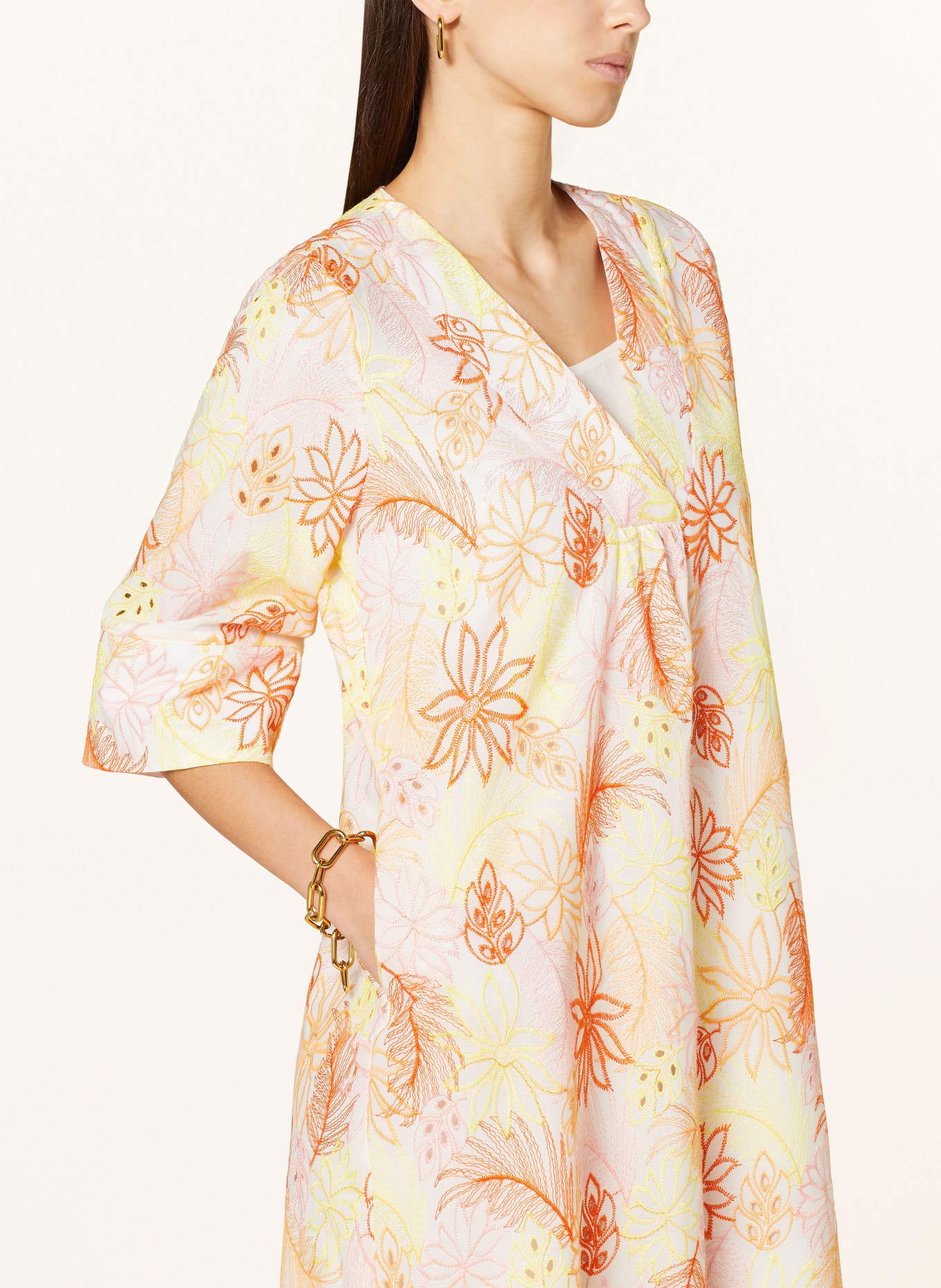 Smith & Soul Dress with 3/4 sleeves, Color: ORANGE/ YELLOW/ WHITE (Image 4)