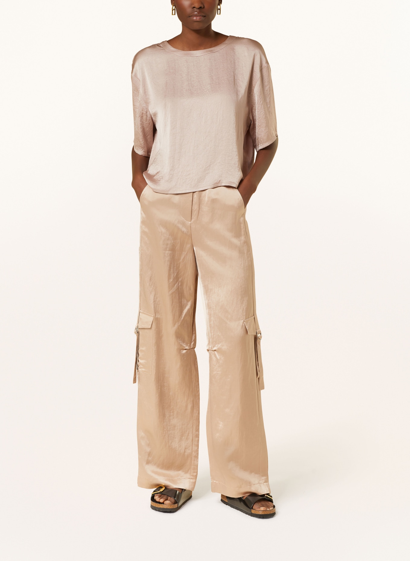 American Vintage Cropped shirt blouse WIDLAND in satin, Color: TAUPE (Image 2)