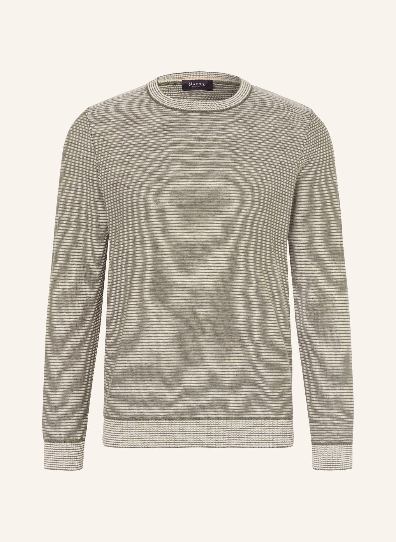 MAERZ MUENCHEN Sweater with linen, Color: DARK GREEN/ WHITE (Image 1)