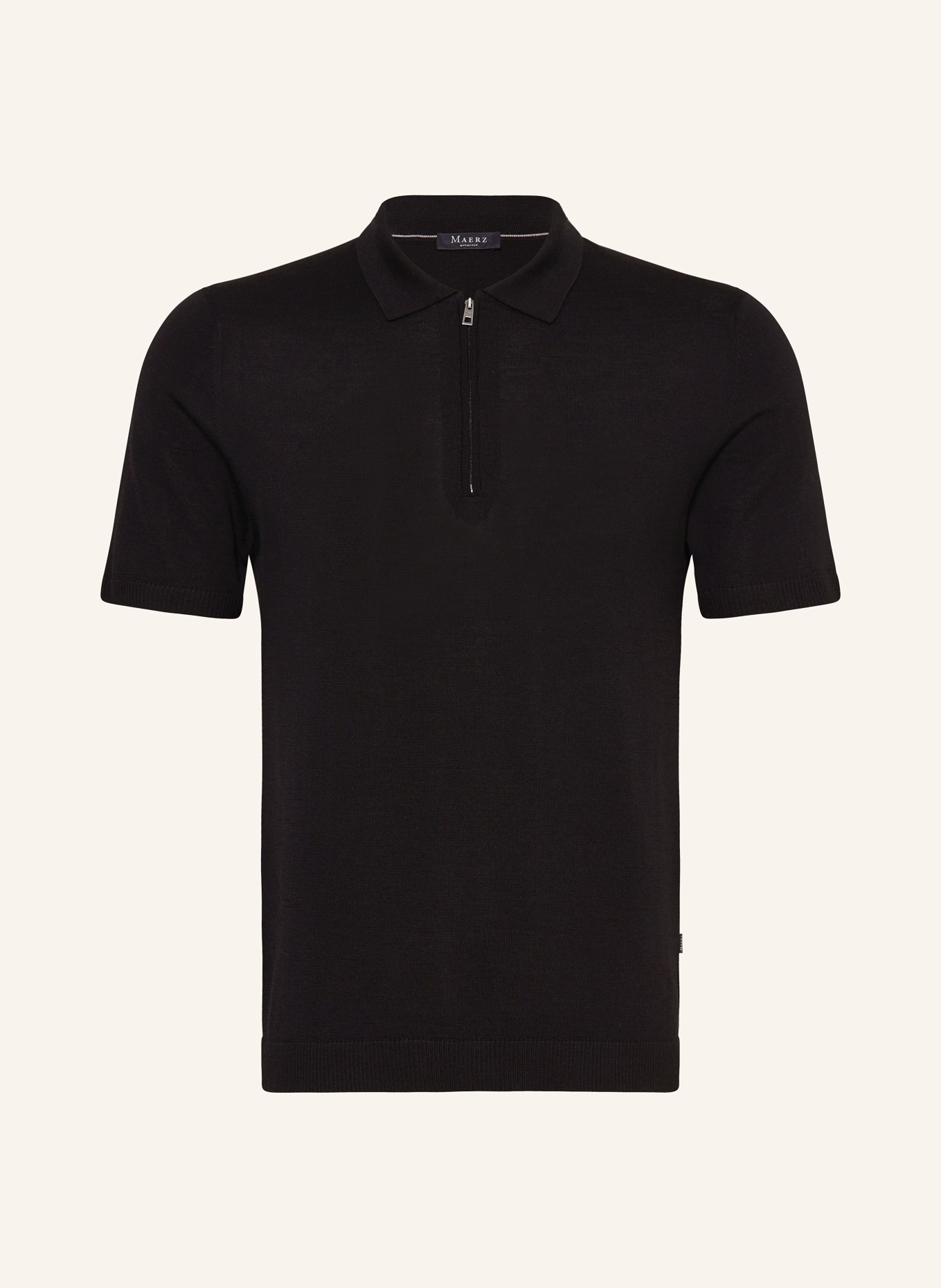 MAERZ MUENCHEN Knitted polo shirt made of merino wool, Color: BLACK (Image 1)