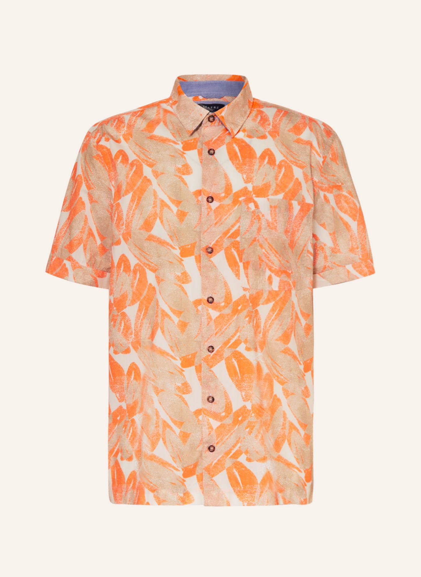 MAERZ MUENCHEN Short sleeve shirt relaxed fit, Color: BEIGE/ NEON ORANGE (Image 1)