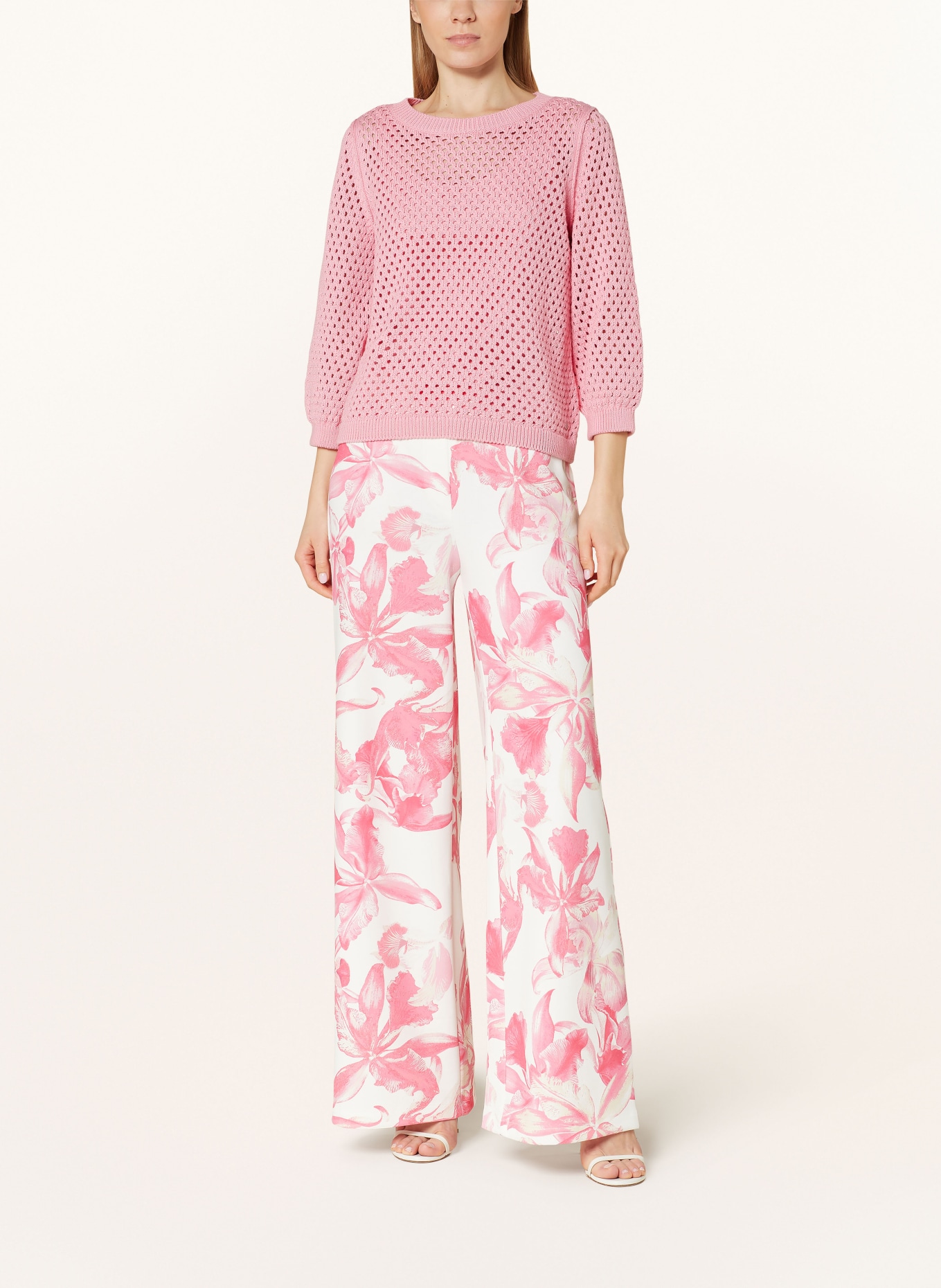 monari Wide leg trousers made of jersey, Color: PINK/ WHITE/ ECRU (Image 2)