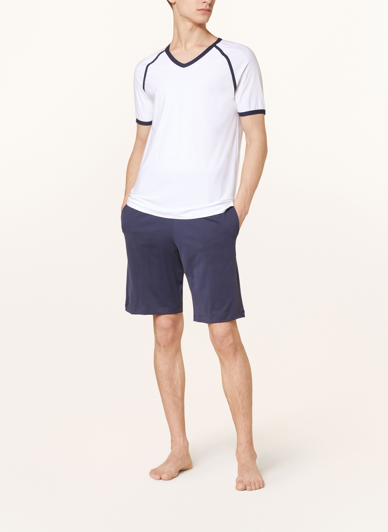 HANRO Pajama shirt PIERRE, Color: WHITE/ DARK BLUE (Image 2)